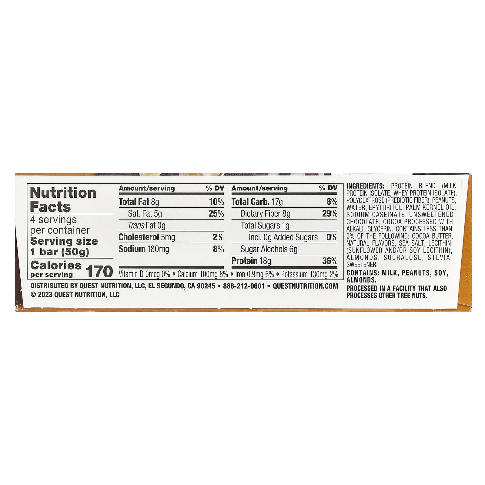 Quest Nutrition, Протеиновый батончик, шоколадный батончик с арахисовой пастой, 4 батончика, 50 г (1,76 унции)