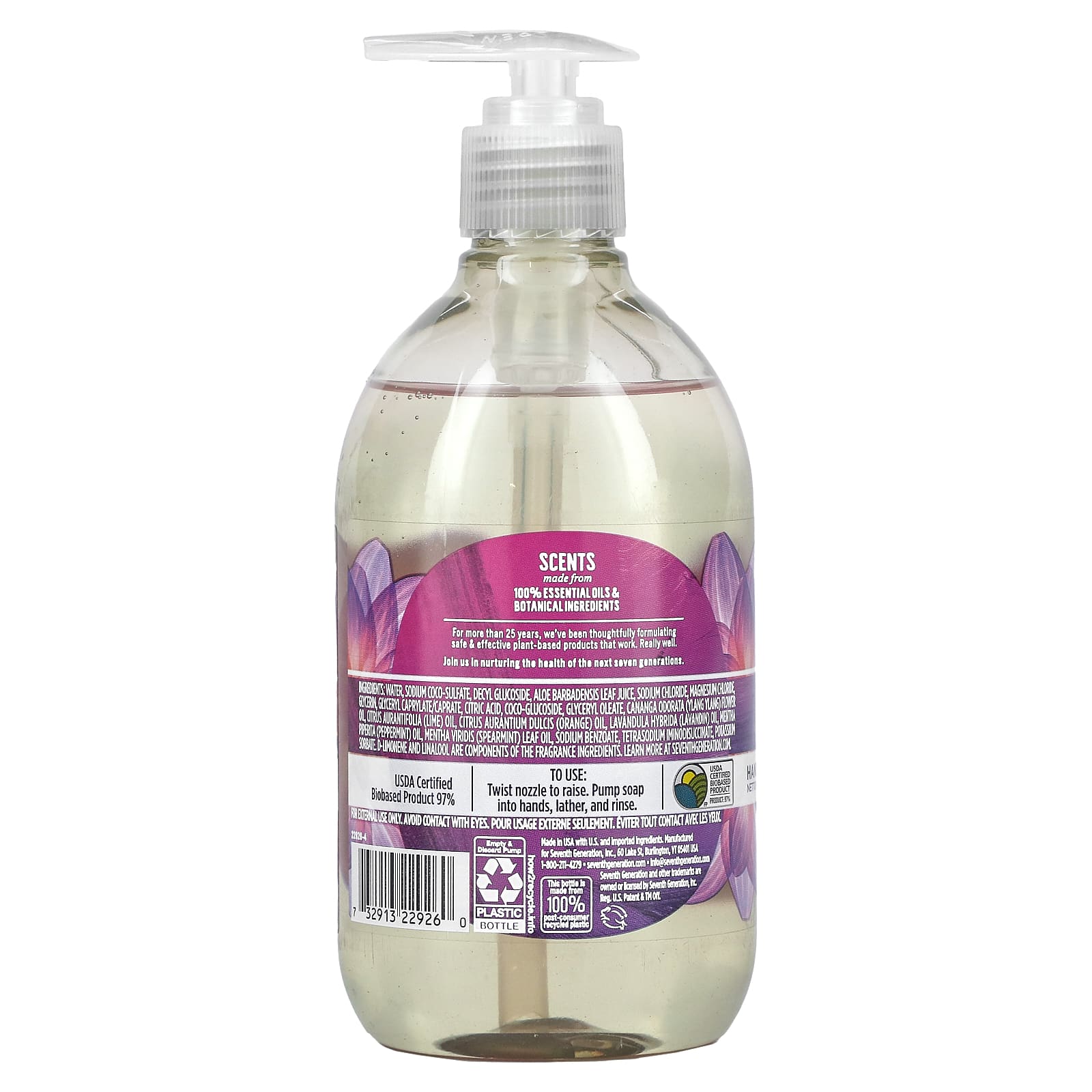 Seventh Generation, Средство для мытья рук, цветок лаванды и мята, 12 жидких унций (354 мл)