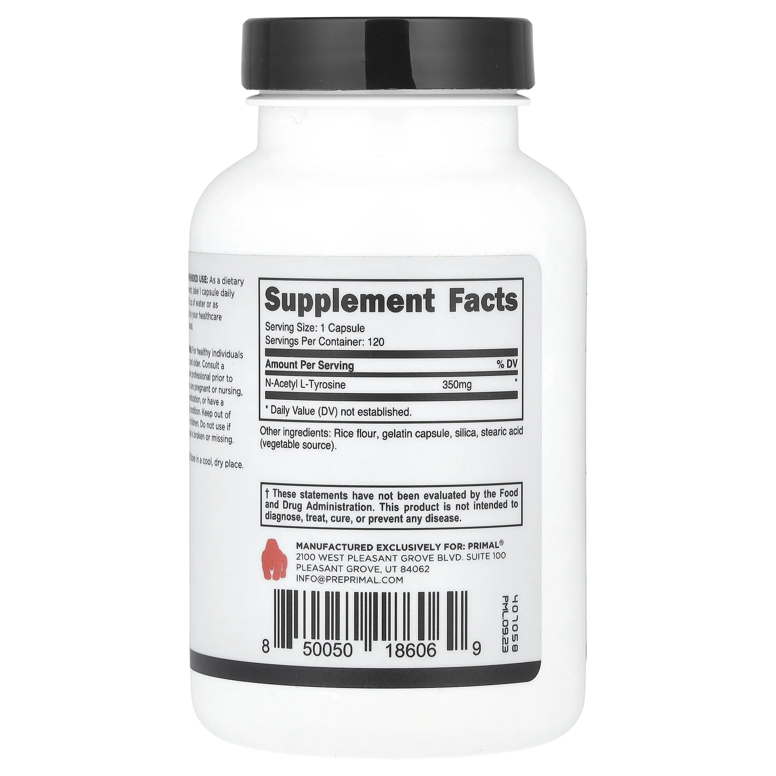 PrePrimal, N-ацетил L-тирозин, 350 мг, 120 капсул