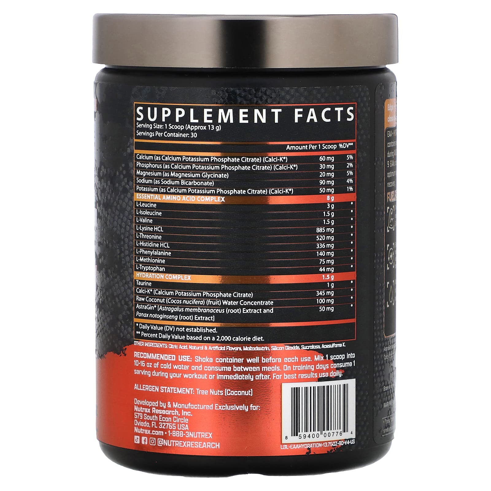 Nutrex Research, EAA+ Hydration, красный апельсин, 390 г (13,76 унции)