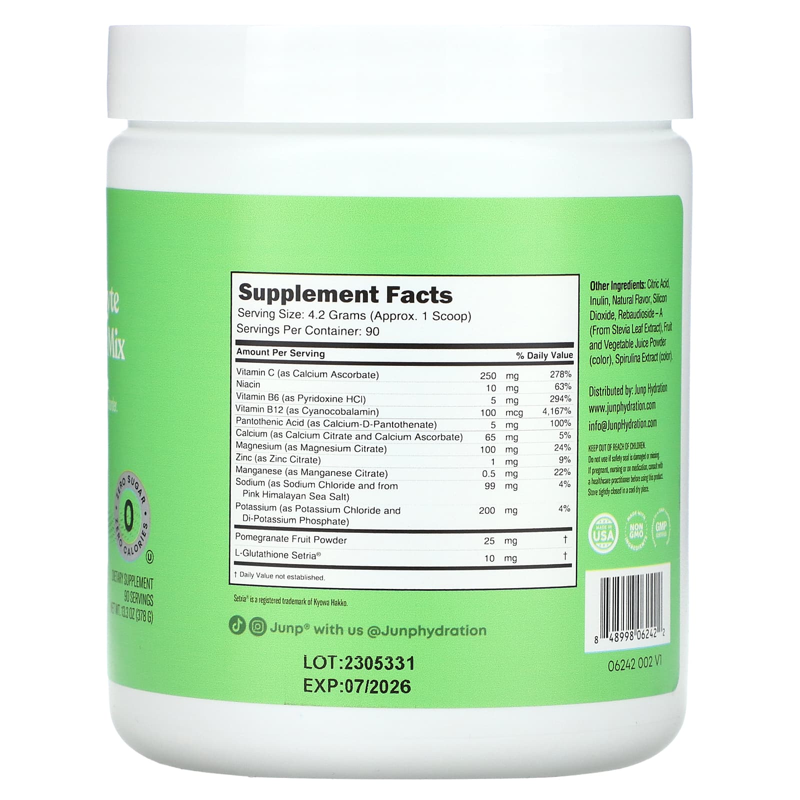 JUNP Hydration, Порошковая смесь электролитов, зеленое яблоко, 378 г (13,3 унции)