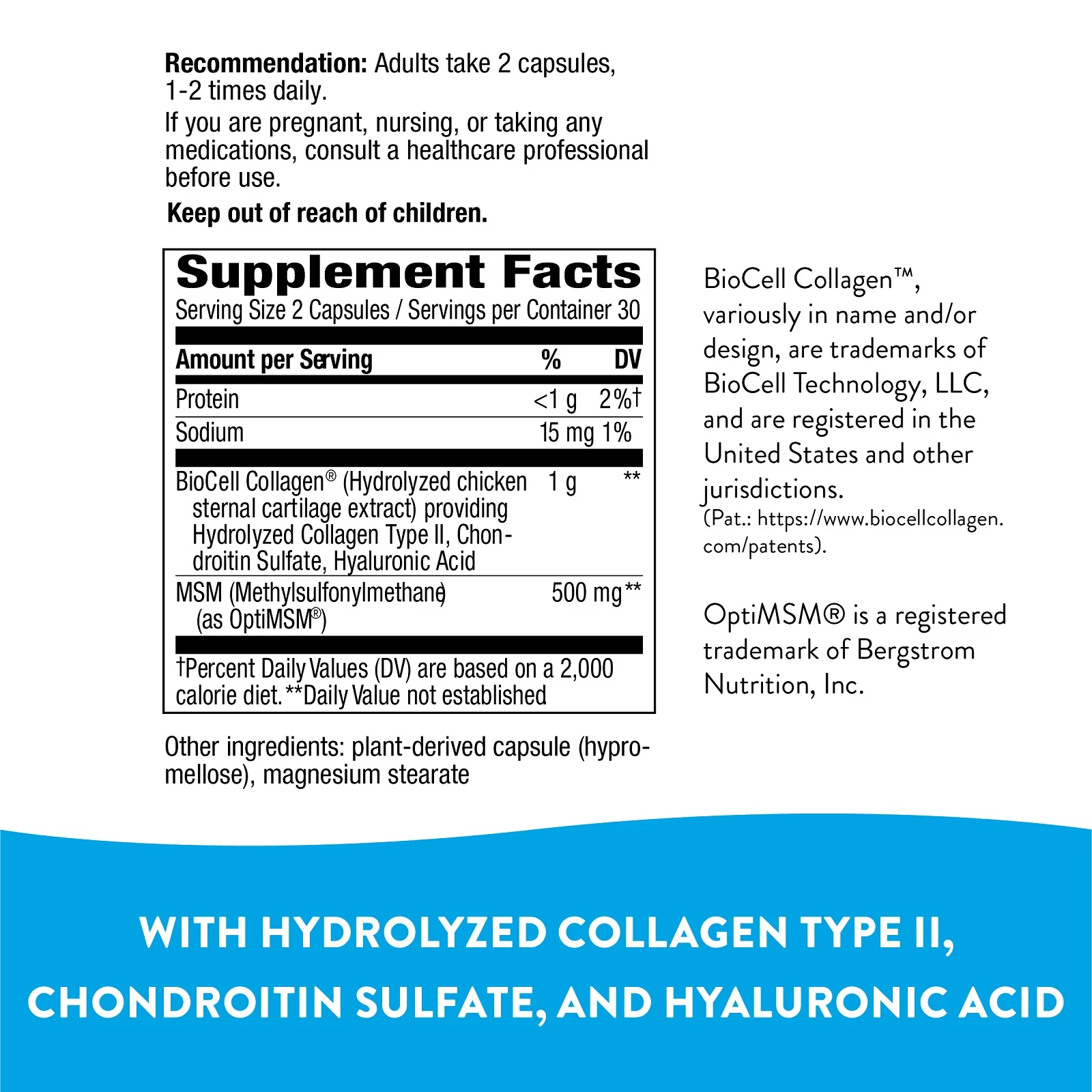 Nature's Way, Hydraplenish, запатентованный коллаген BioCell Collagen с OptiMSM, 60 капсул