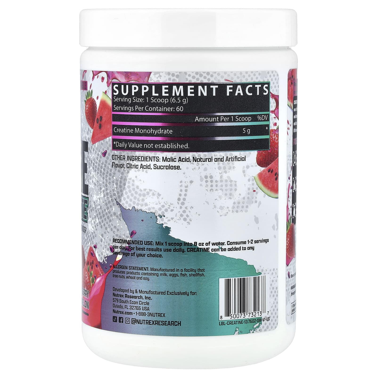 Nutrex Research, моногидрат креатина, со вкусом клубники и арбуза, 390 г (13,76 унции)