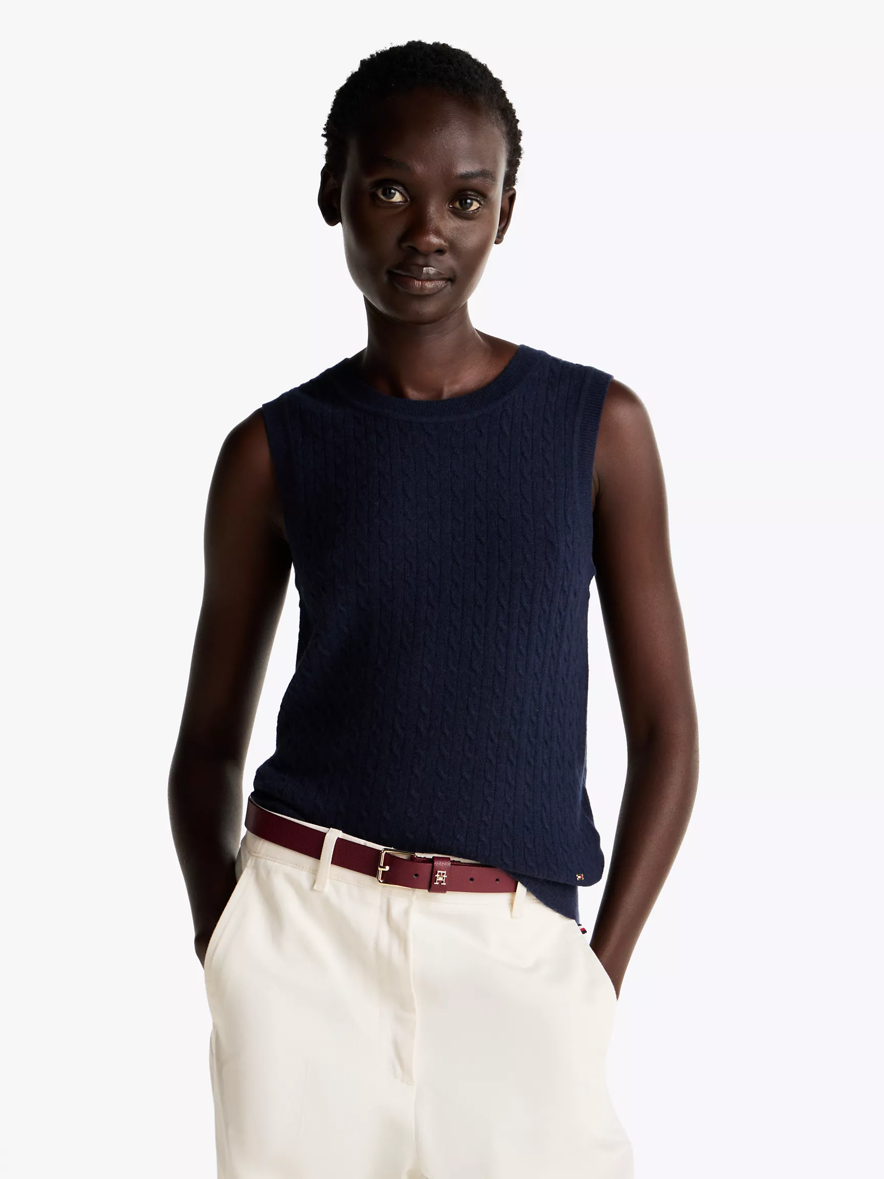 Женский свитер Tommy Hilfiger, Укороченный вязаный топ из шерстяной смеси с узором "косы"