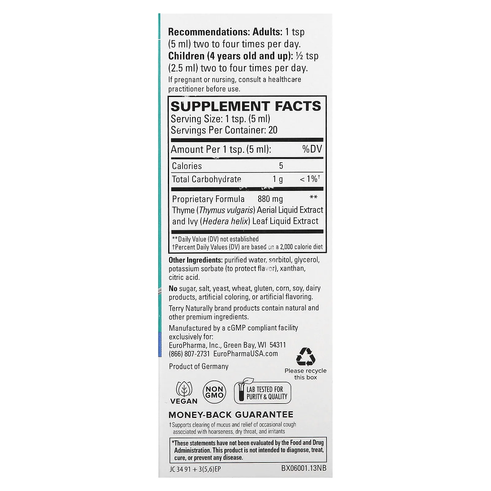 Terry Naturally, сироп для очищения бронхов, 100 мл (3,4 жидк. унции)