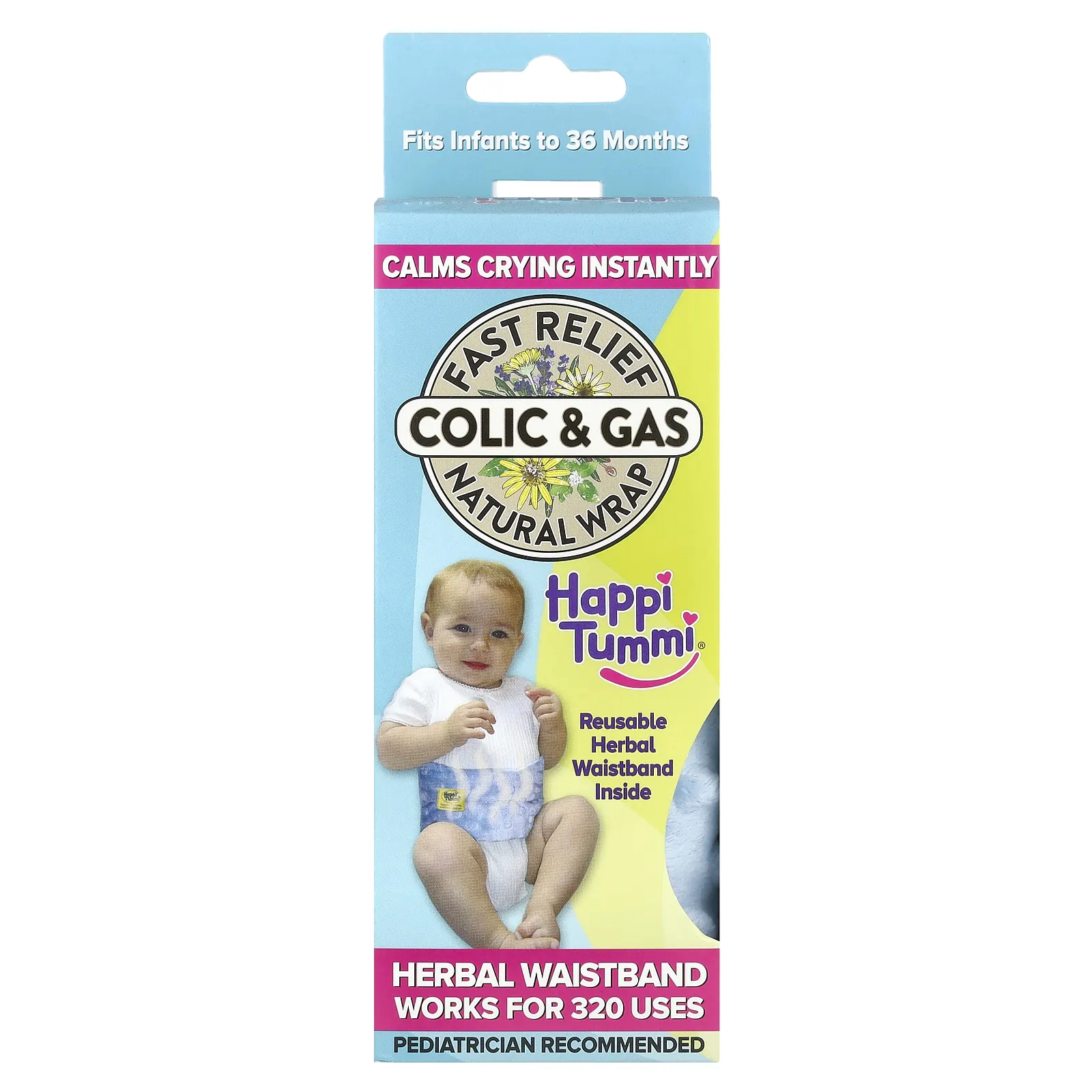 Happi Tummi, Натуральное обертывание для быстрого облегчения колик и газообразования, синий, для младенцев до 36 месяцев, 1 обертывание и 1 пакетик с травами