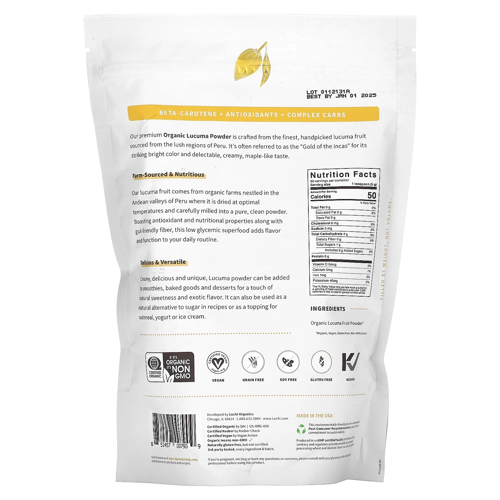 Sprout Living, Органический порошок Lucuma Superfood, 450 г (1 фунт)