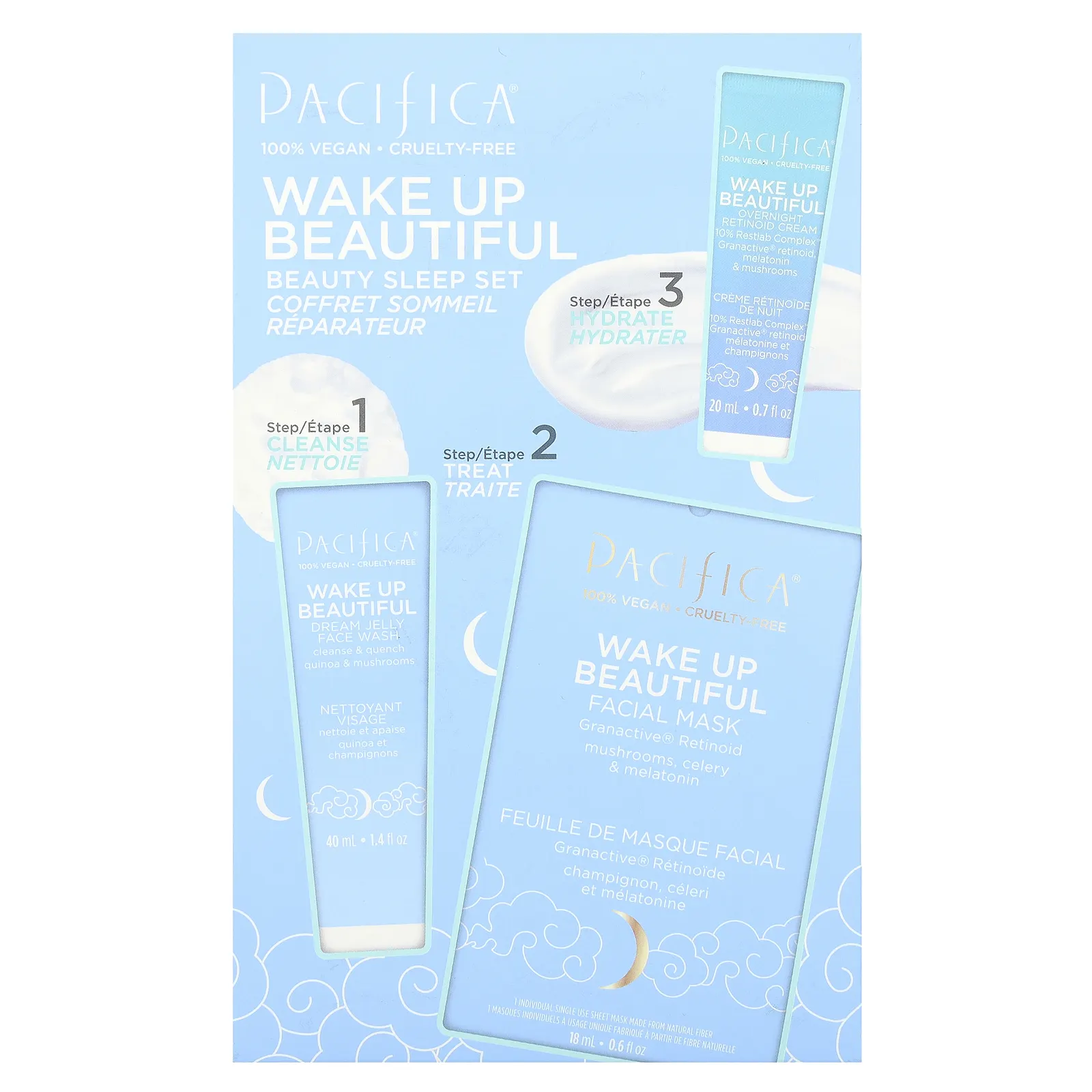 Pacifica, Wake Up Beautiful, набор для здорового сна, набор из 3 предметов