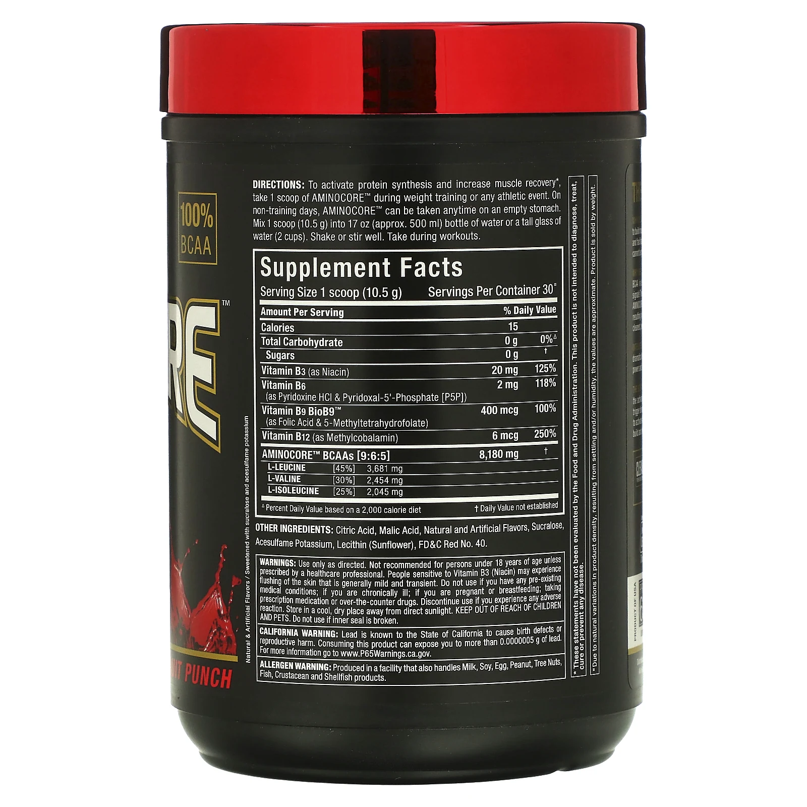 ALLMAX, AMINOCORE BCAA, смесь для роста мышц, фруктовый пунш, 315 г (0,69 фунта)