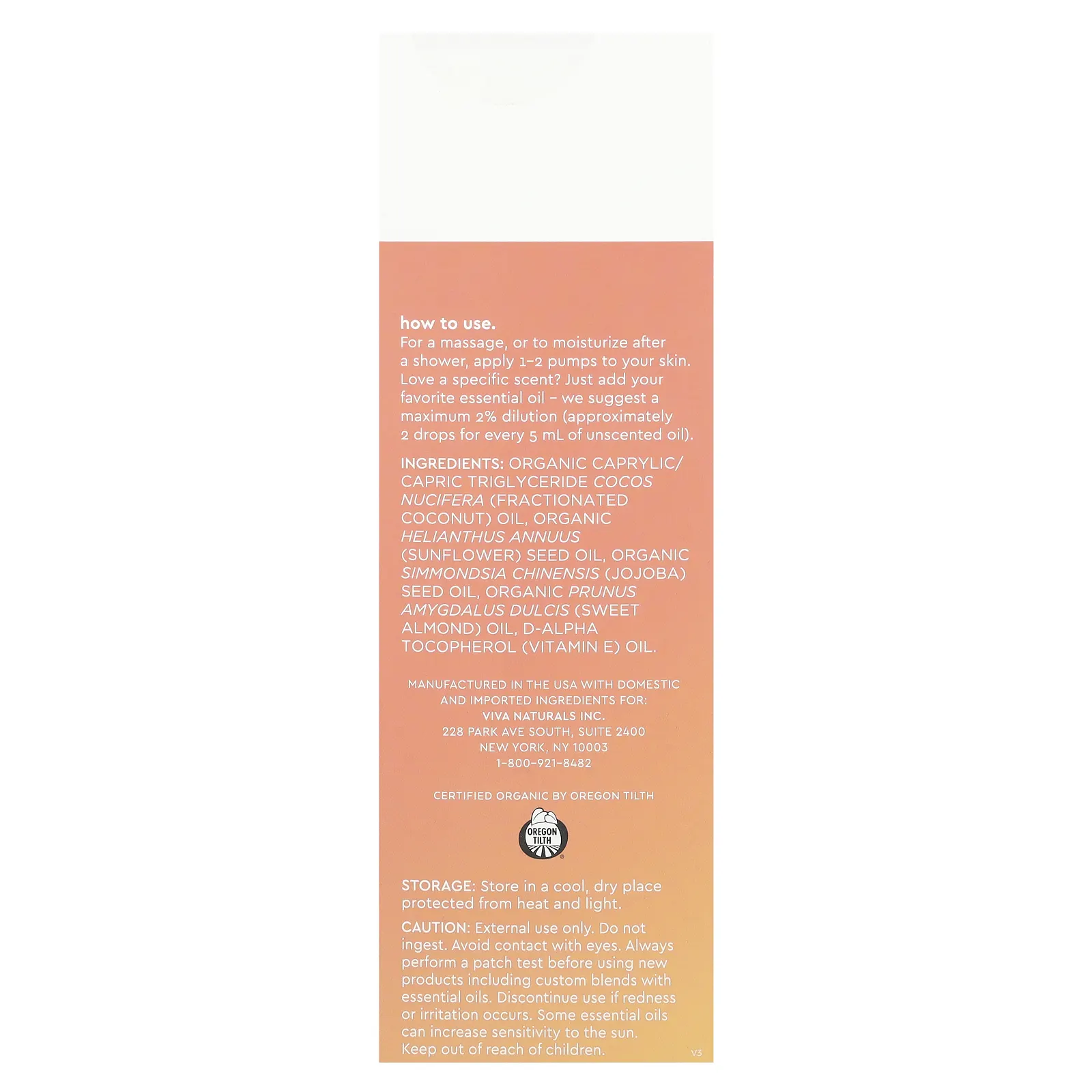 Viva Naturals, органическое массажное масло, без запаха, 237 мл (8 жидк. унций)