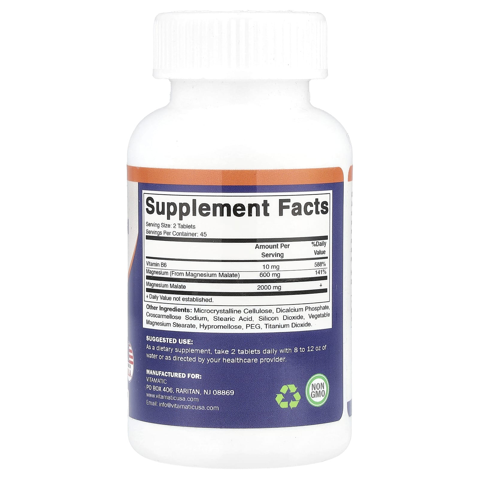 Vitamatic, Малат магния с витамином B6, 2000 мг, 90 вегетарианских таблеток (1000 мг в каждой таблетке)