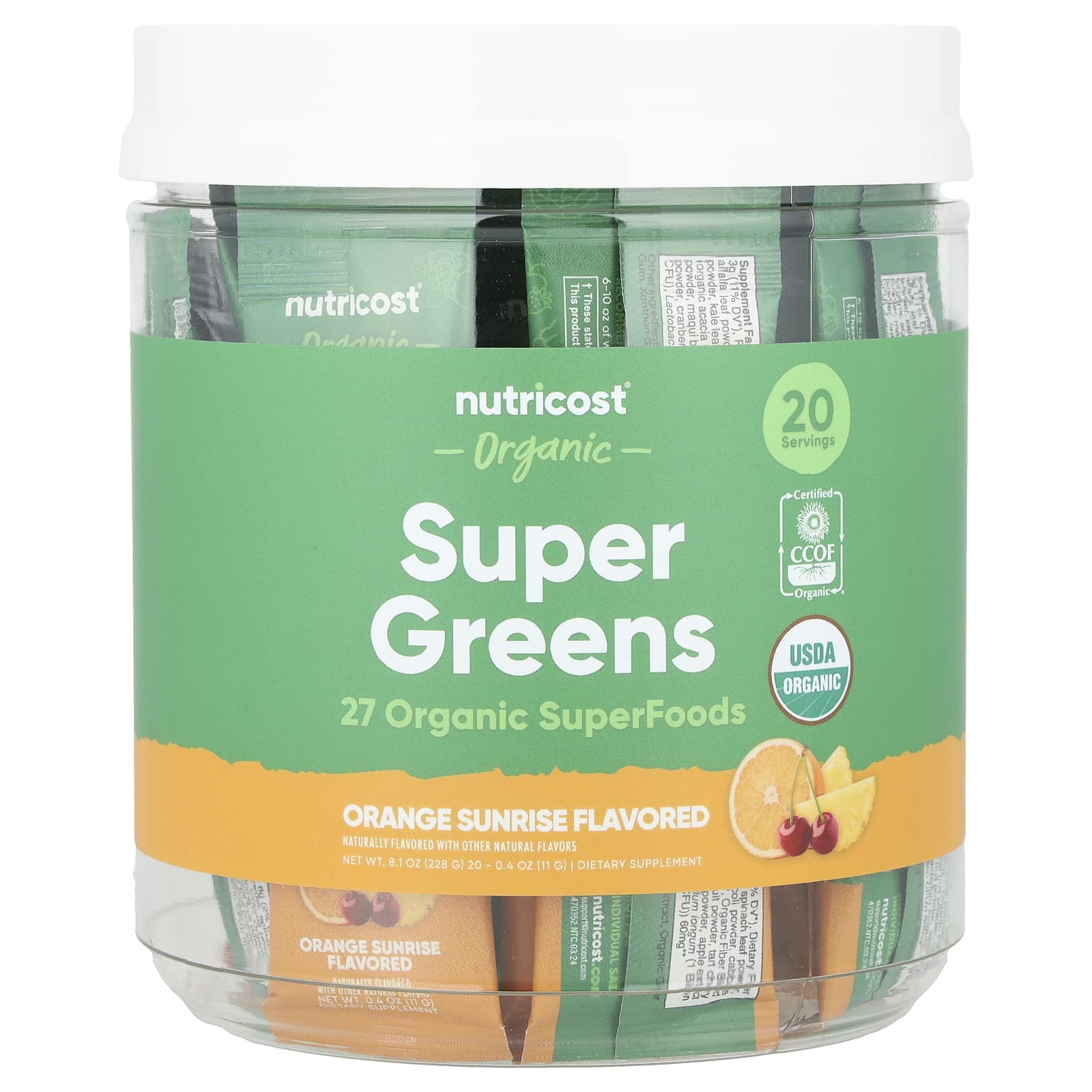Nutricost, Organic Super Greens, Orange Sunrise, 20 пакетиков по 11 г (0,4 унции)