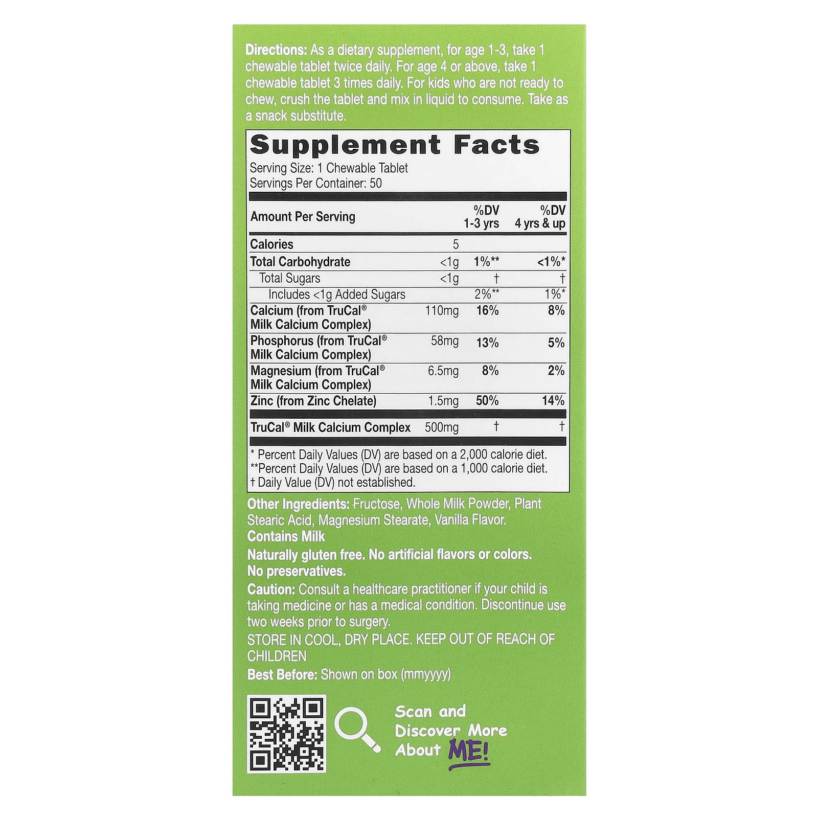 Catalo Naturals, Children's Milk Calcium Formula, ваниль, 50 жевательных таблеток