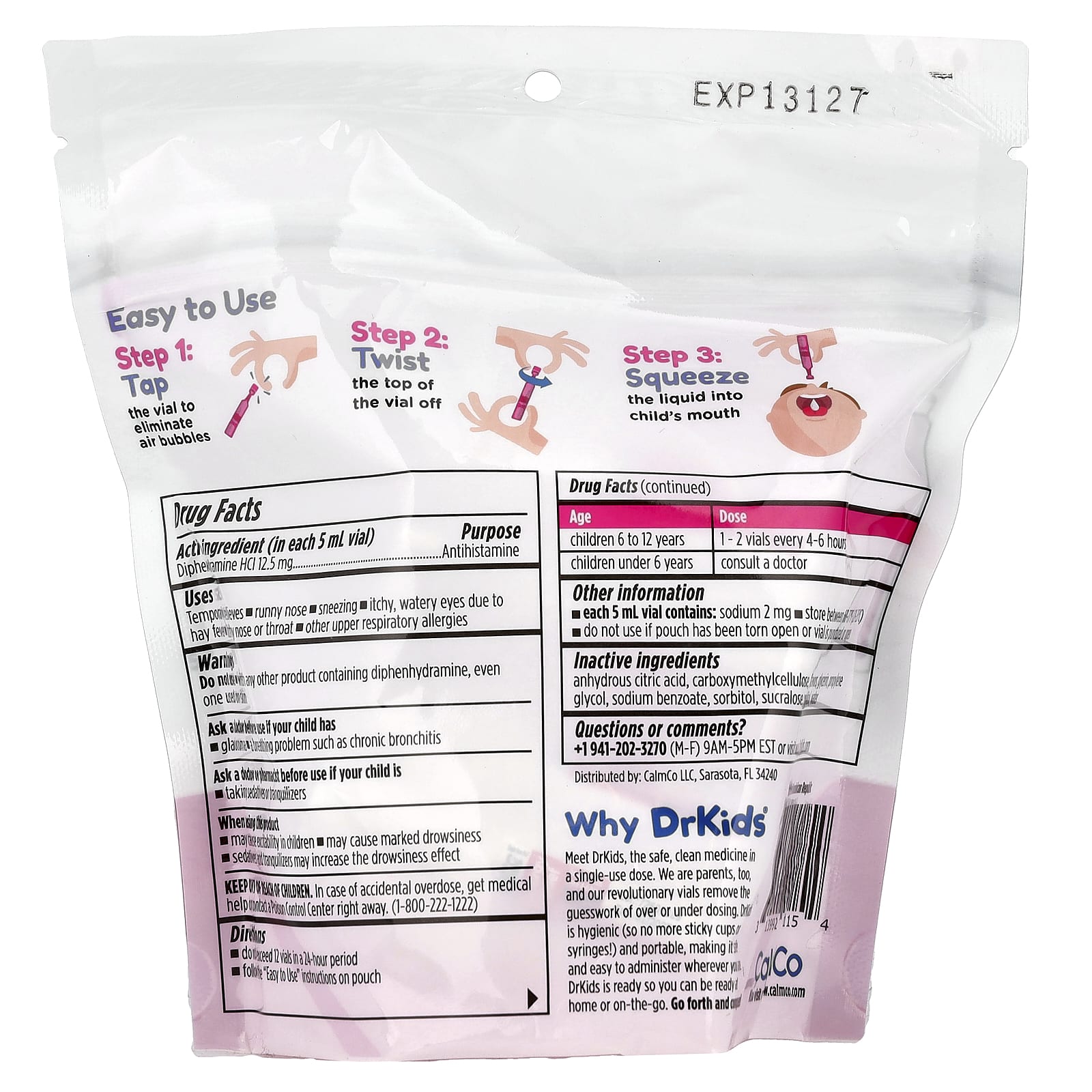 DrKids, средство от аллергии, для детей от 6 до 12 лет, ягодное ассорти, 24 одноразовых флакона по 5 мл (0,17 жидк. унции)