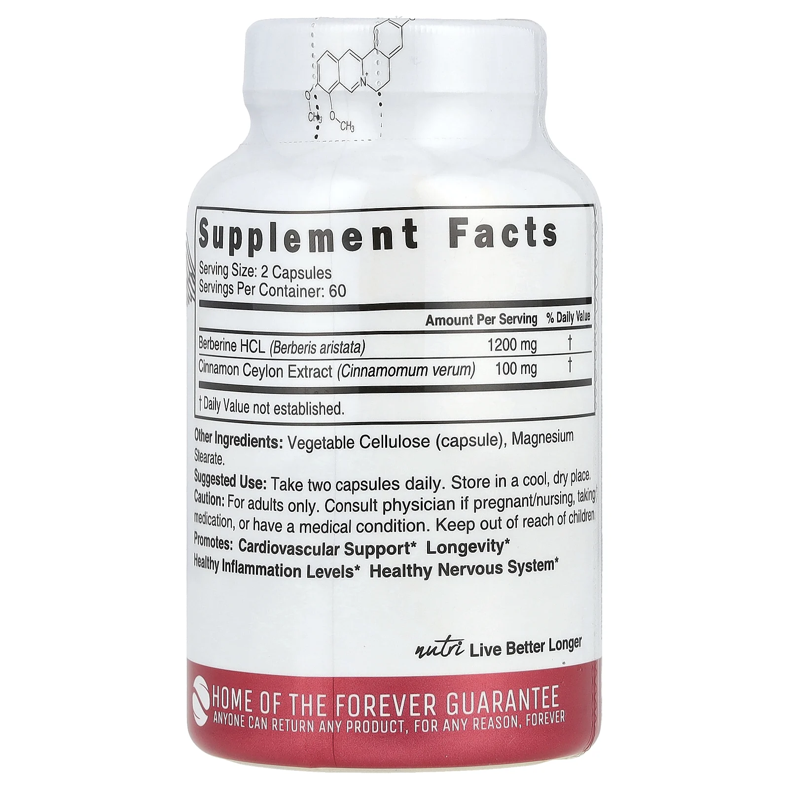 Nutri, Berberine +, цейлонская корица, 1300 мг, 120 веганских капсул (650 мг в каждой капсуле)