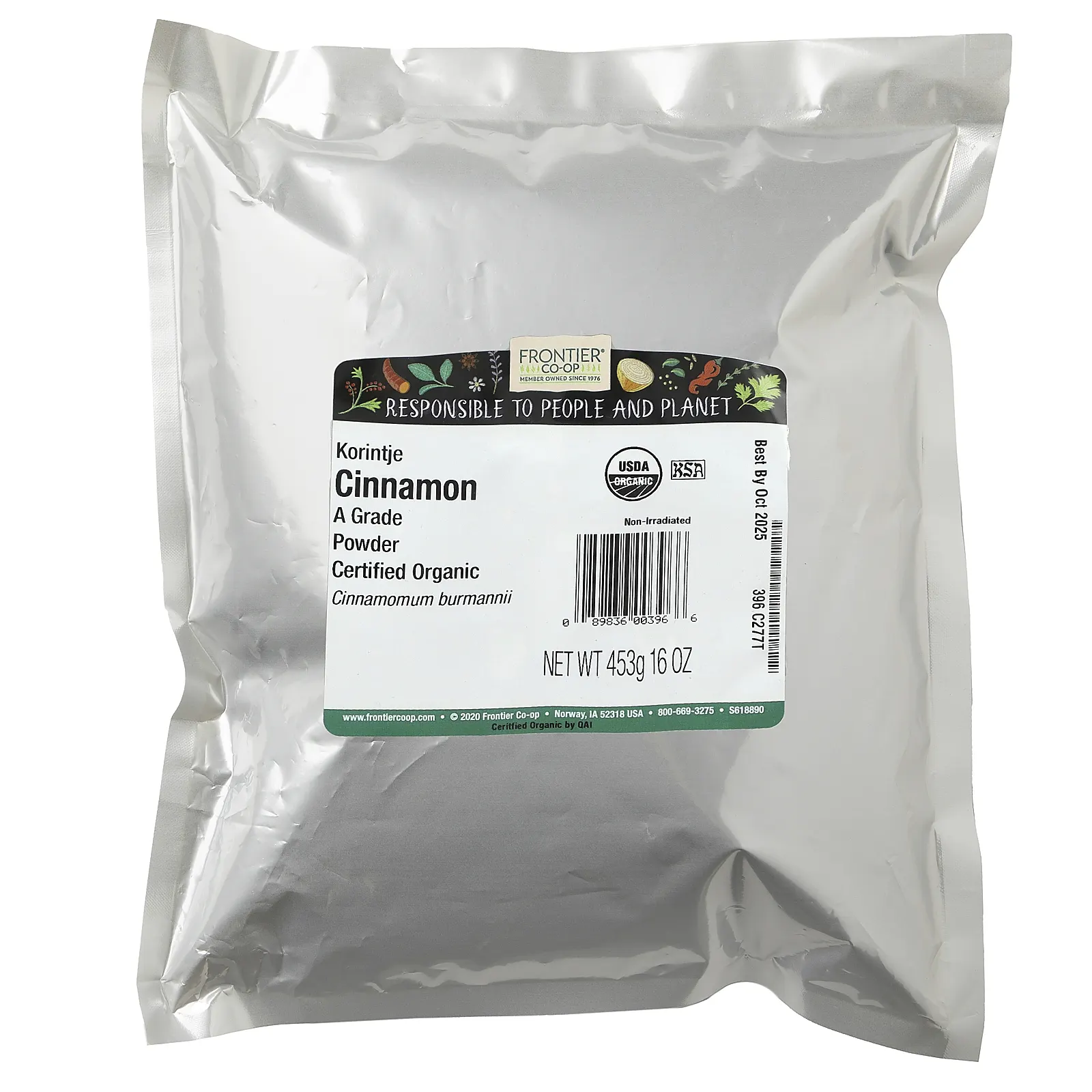 Frontier Co-op, Порошок корицы Коринтия класса А, 16 унц. (453 г)