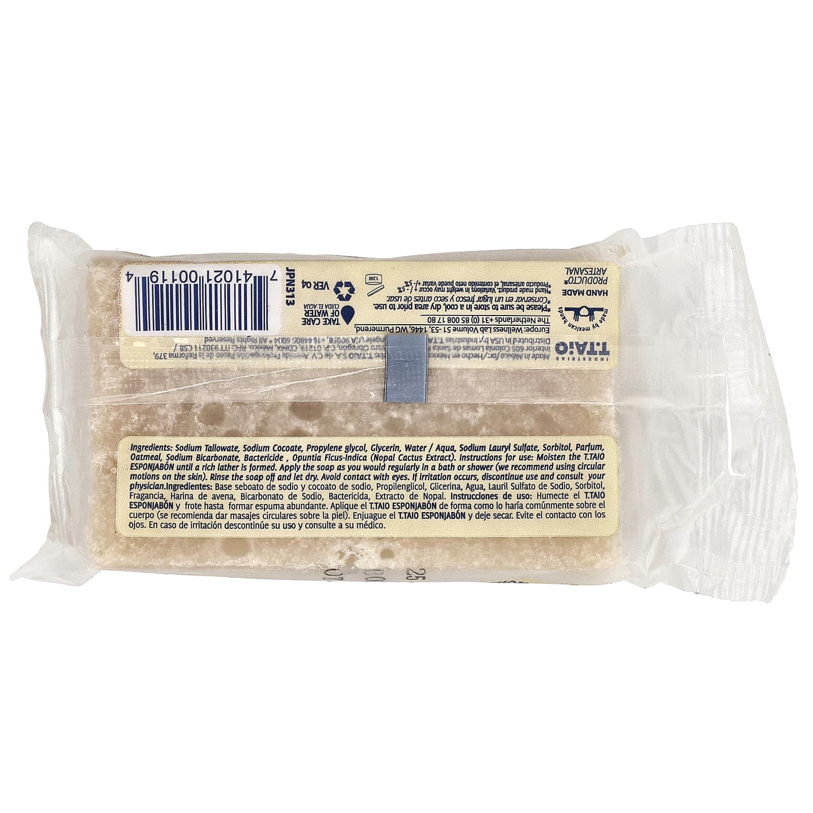 T. Taio, мыло с губкой внутри, овсянка, 120 г (4,2 унции)