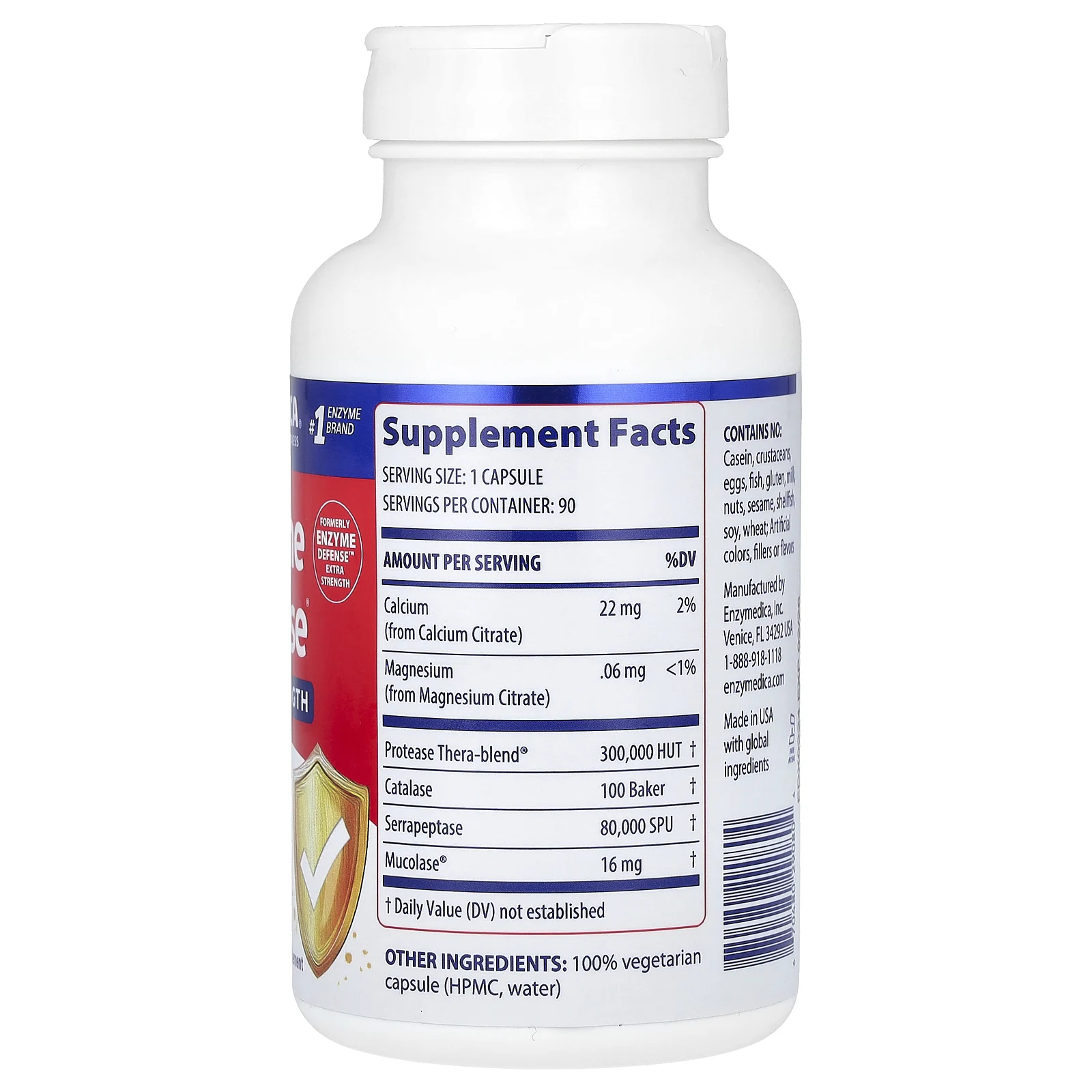 Enzymedica, Immune Defense, добавка для укрепления иммунитета с повышенной силой действия, 90 капсул