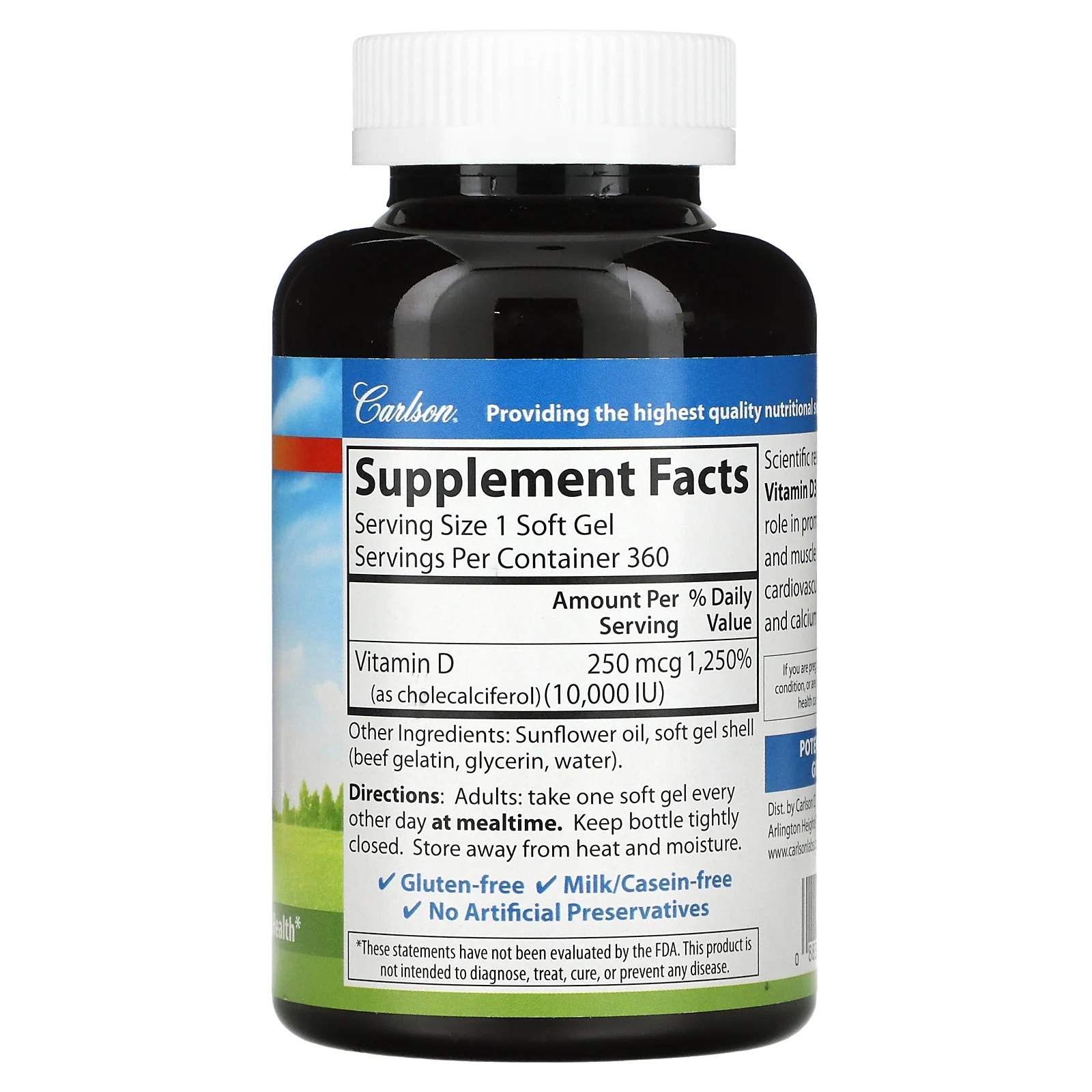 Carlson, витамин D3, 10000 МЕ (250 мкг), 360 мягких таблеток