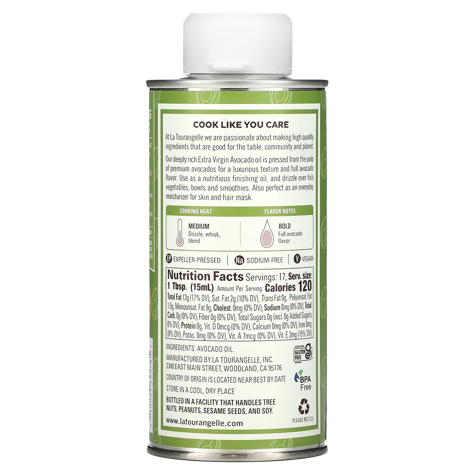 La Tourangelle, Масло авокадо первого отжима, полный вкус, 250 мл (8,45 жидк. Унции)