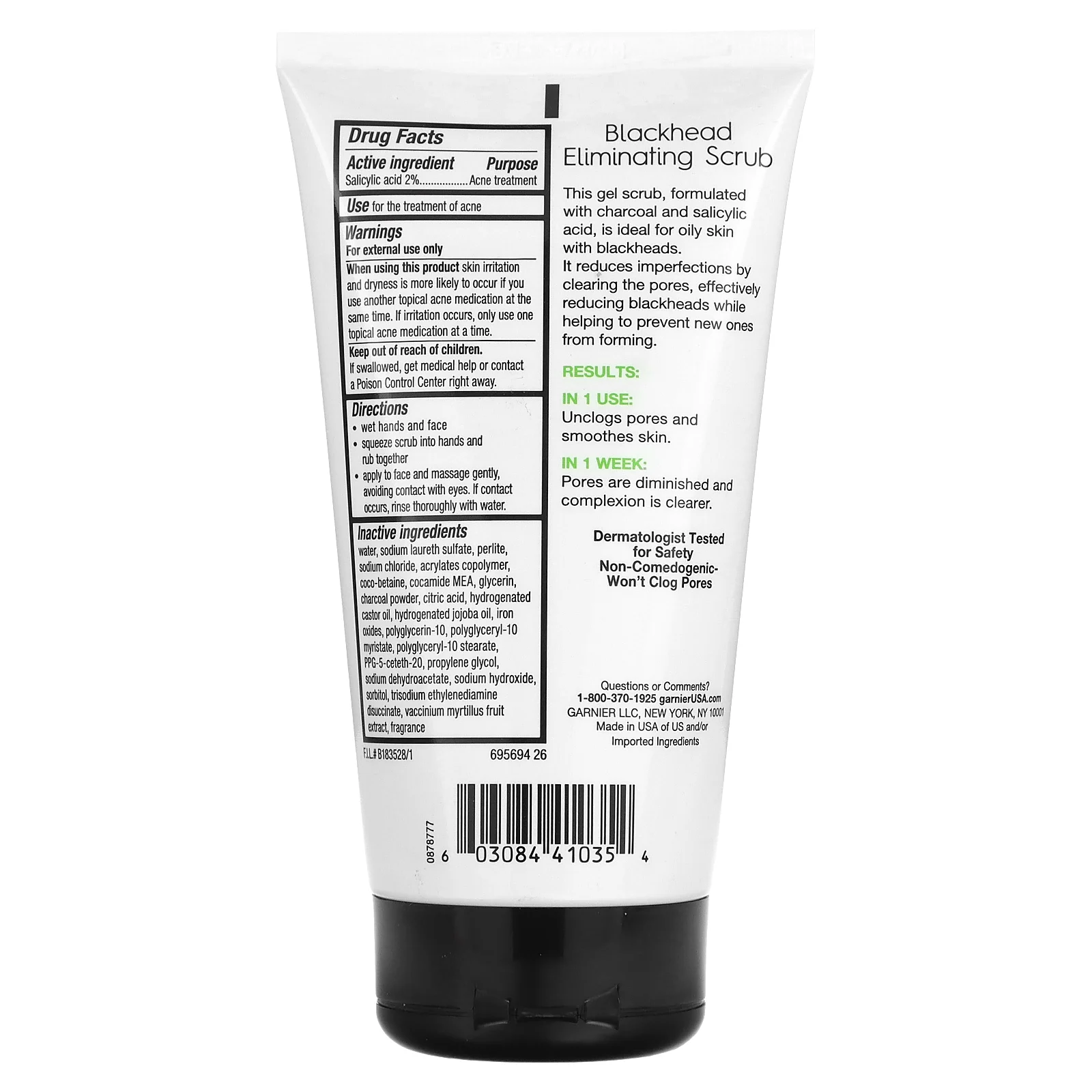 Garnier, SkinActive, скраб для устранения угрей с древесным углем, 150 мл (5 жидк. Унций)