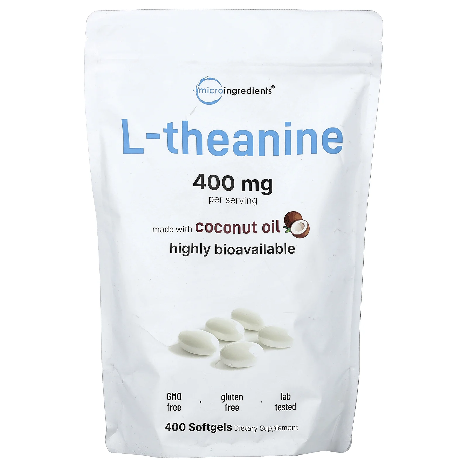 Micro Ingredients, L-теанин, 400 капсул (200 мг в 1 капсуле)