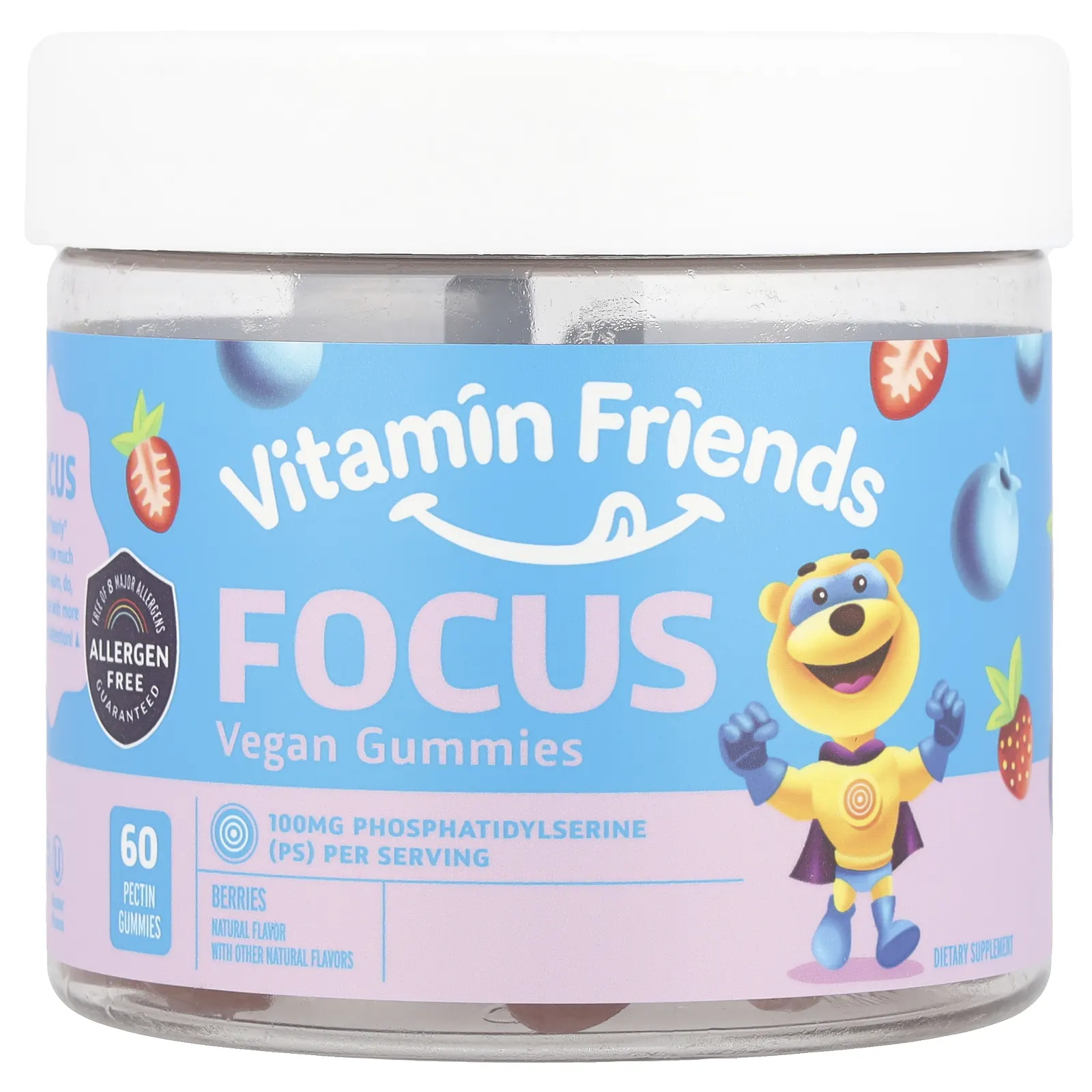 Vitamin Friends, Focus, веганские жевательные мармеладки, ягоды, 60 пектиновых таблеток