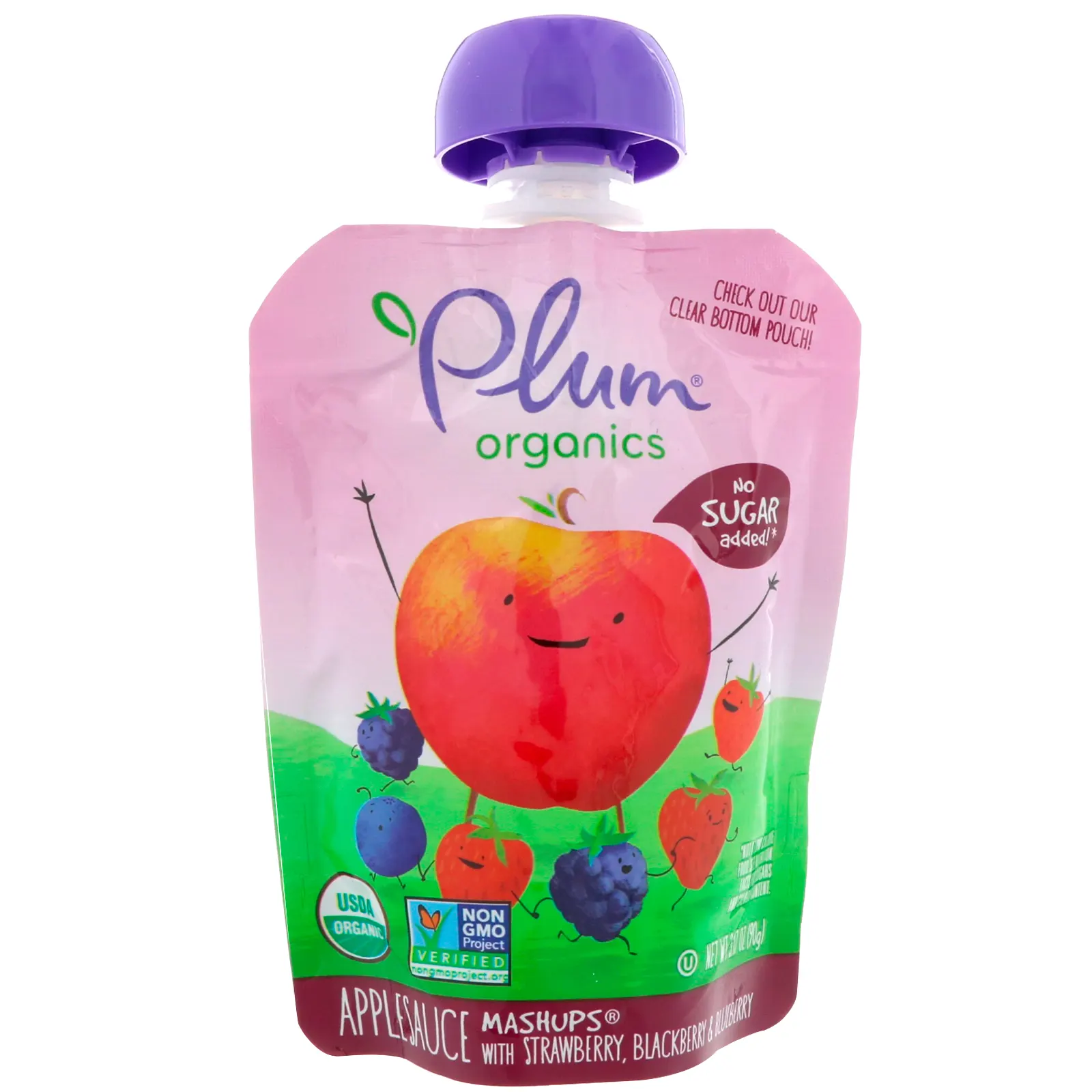 Plum Organics, Органическое яблочное пюре с клубникой, ежевикой и голубикой, 4 пакетика по 90 г (3,17 унции)