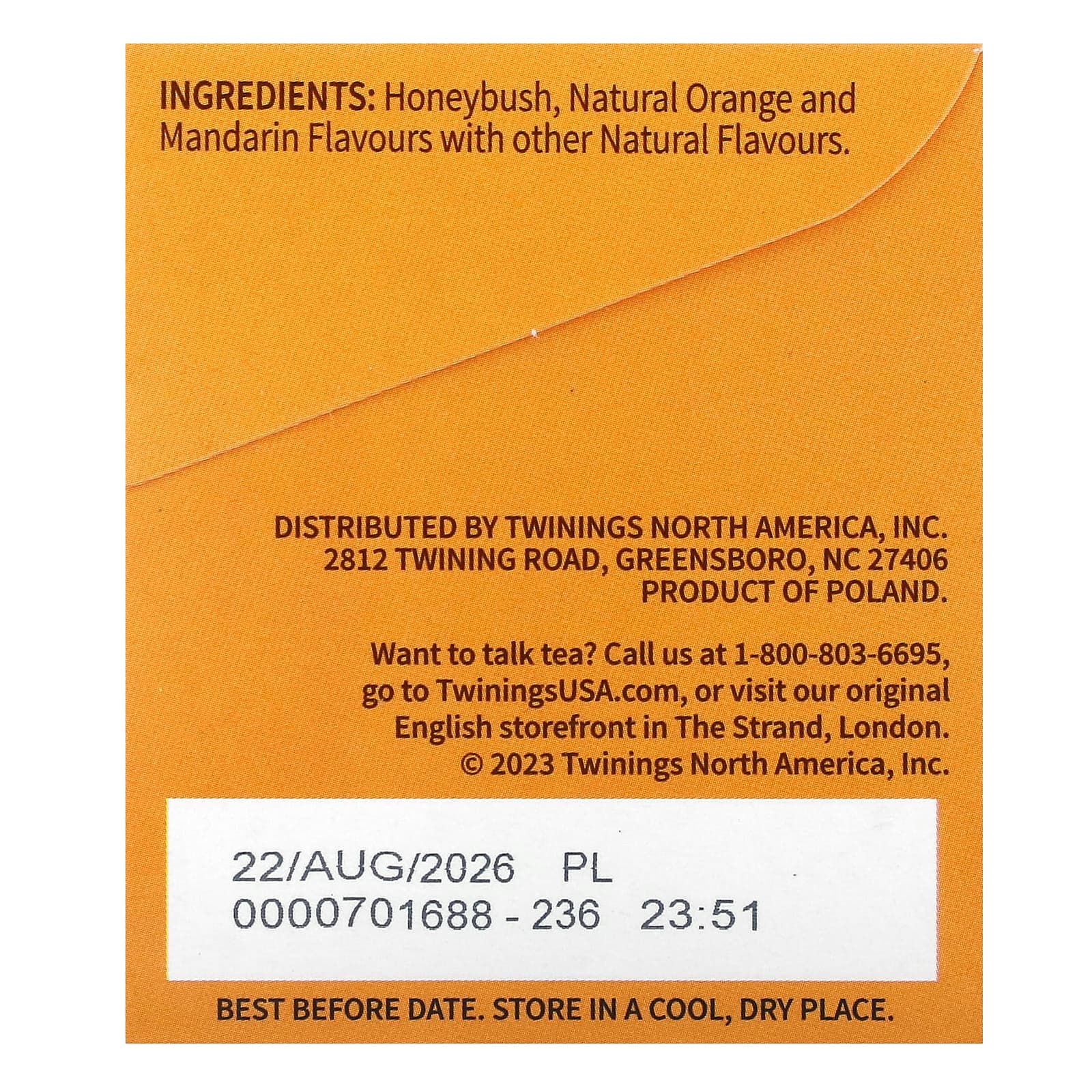 Twinings, травяной чай, ханибуш, мандарин и апельсин, без кофеина, 20 чайных пакетиков в индивидуальной упаковке, 40 г (1,41 унции)