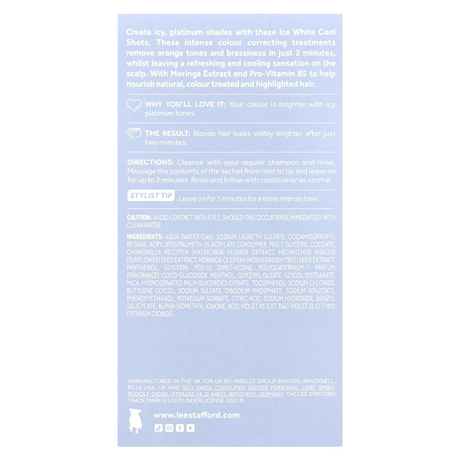 Lee Stafford, Bleach Blondes, Cool Shot, отбеливающий, 4 пакетика, 15 мл (0,5 жидк. унции)