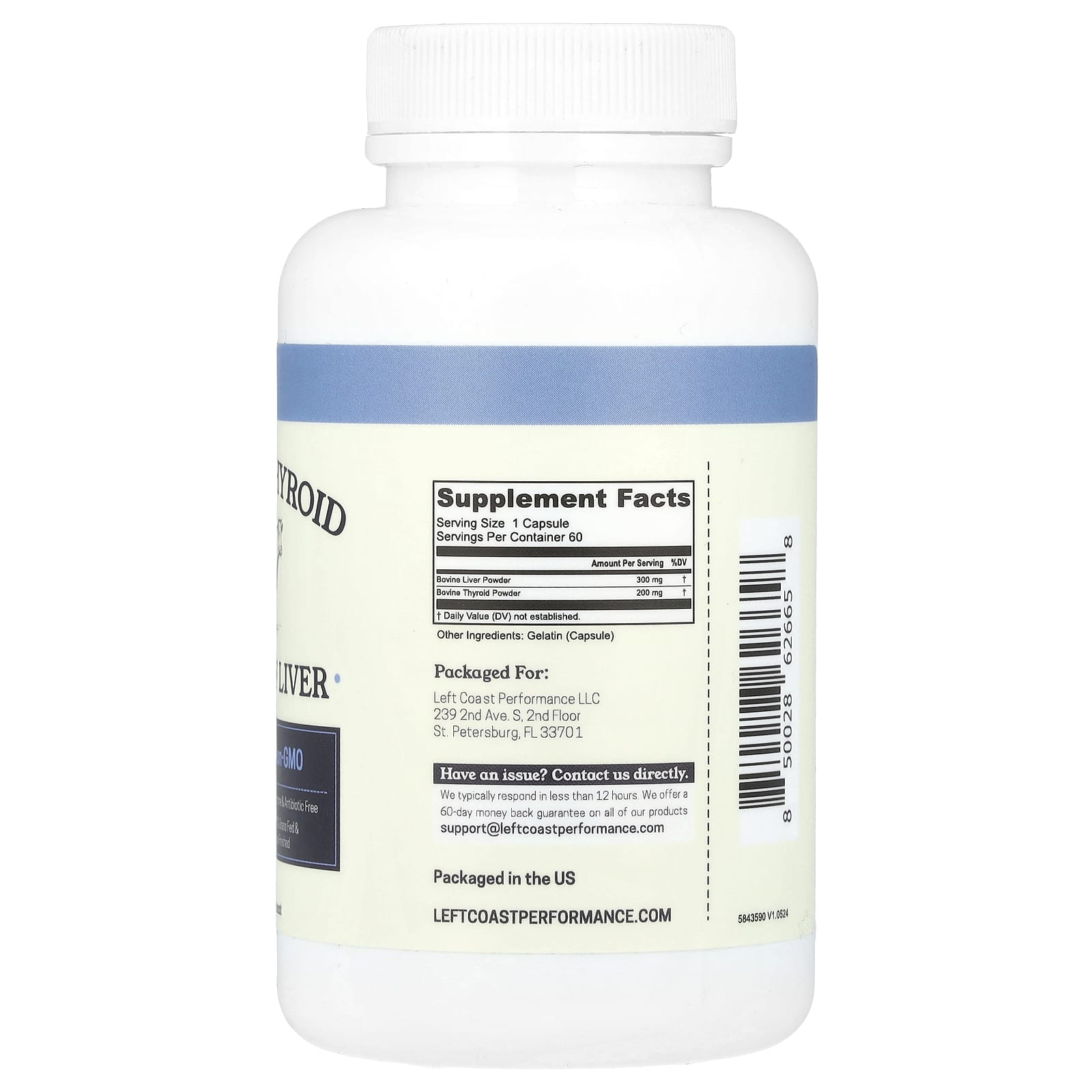 Left Coast Performance, Щитовидная железа с говяжьей печенью, 60 капсул