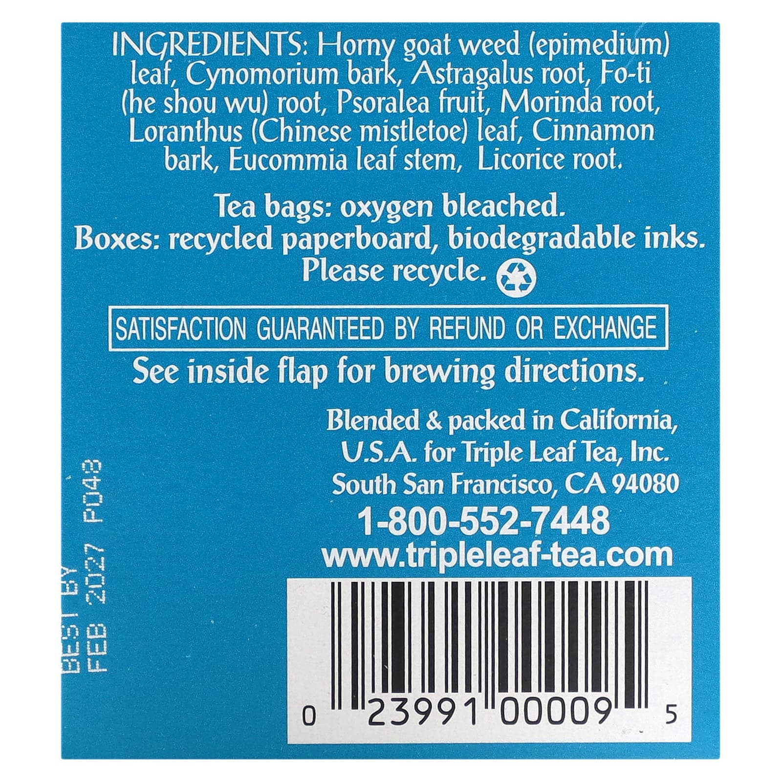 Triple Leaf Tea, горянка крупноцветковая, без кофеина, 20 чайных пакетиков, 38 г (1,34 унции)