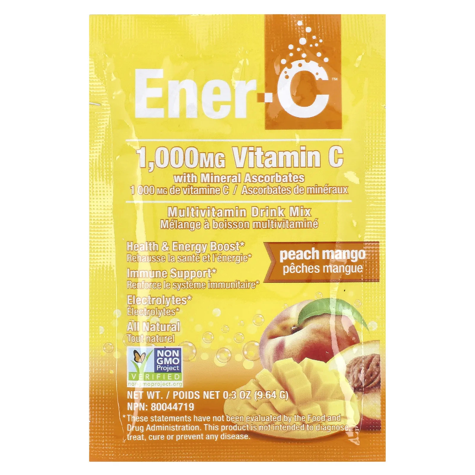Ener-C, витамин C, смесь для приготовления мультивитаминного напитка со вкусом персика и манго, 1000 мг, 30 пакетиков, 9,64 г (0,3 унции) каждый