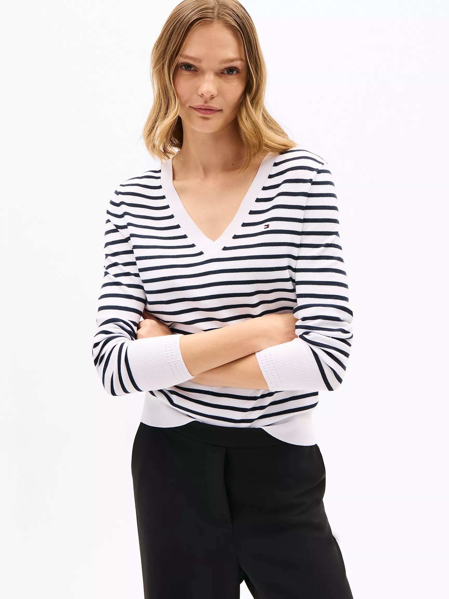 Женский свитер Tommy Hilfiger, Полосатый свитер с V-образным вырезом