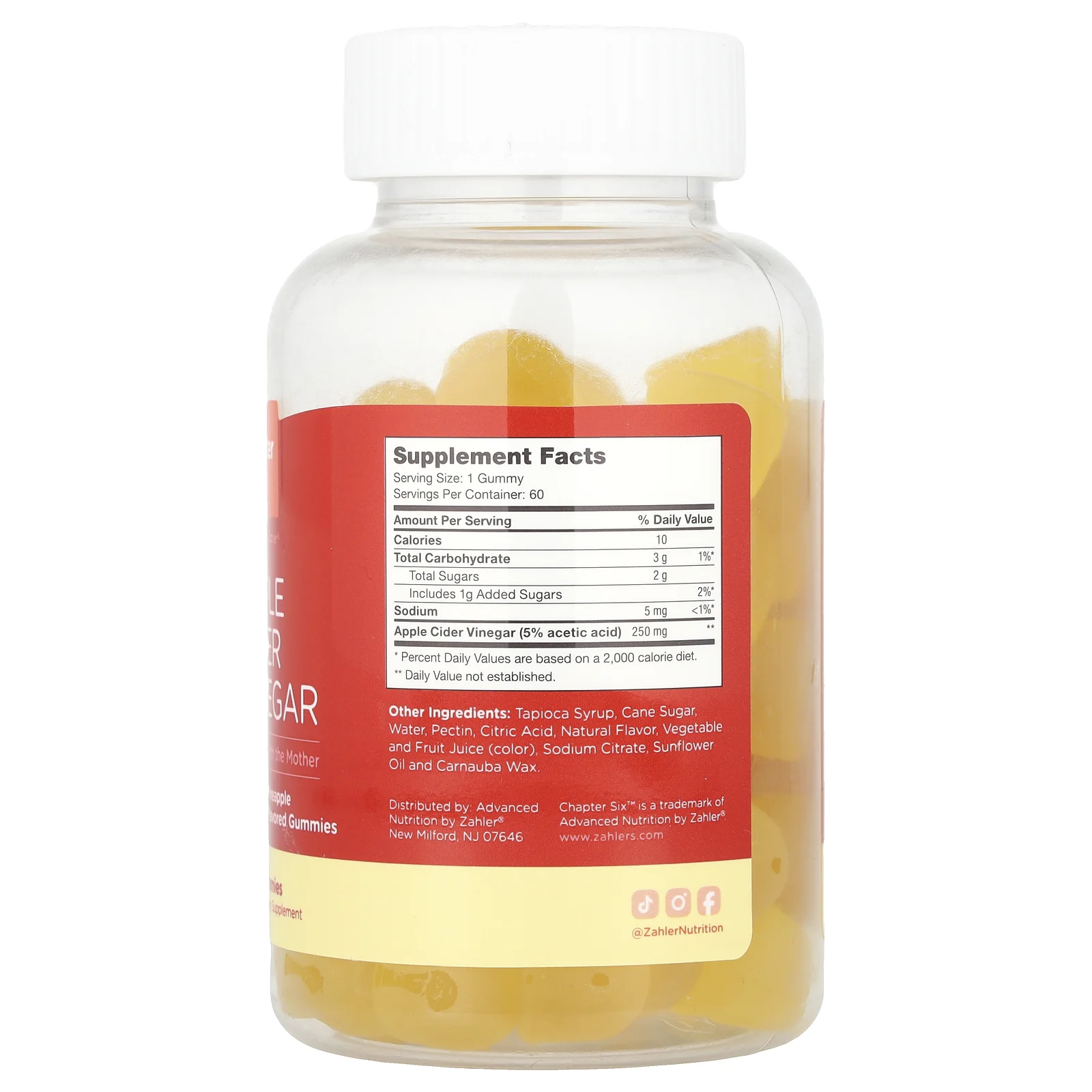 Chapter Six, Жевательные мармеладки из яблочного уксуса, ананас, 250 мг, 60 жевательных таблеток