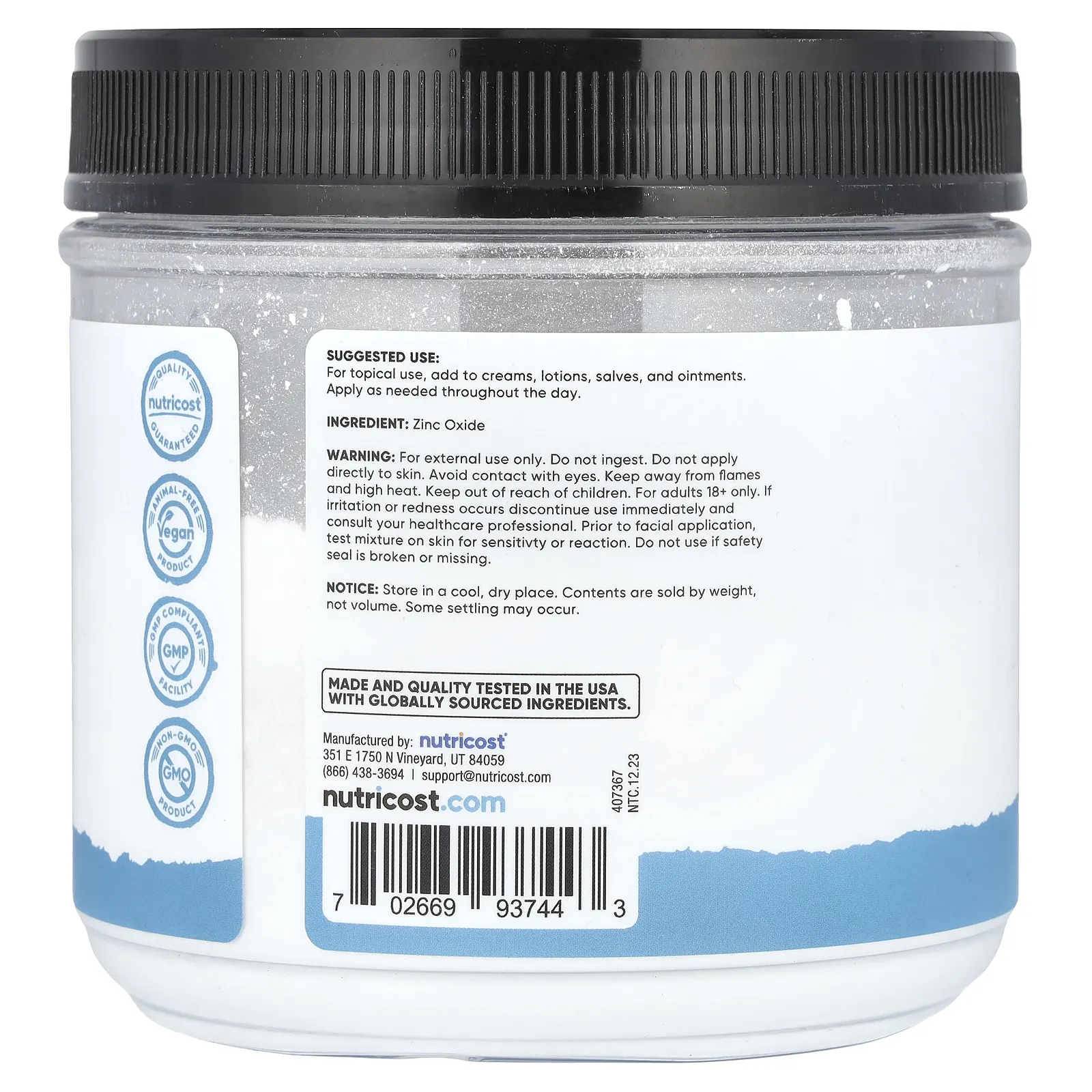 Nutricost, оксид цинка, без добавок, 40 мг, 500 г (17,6 унции)