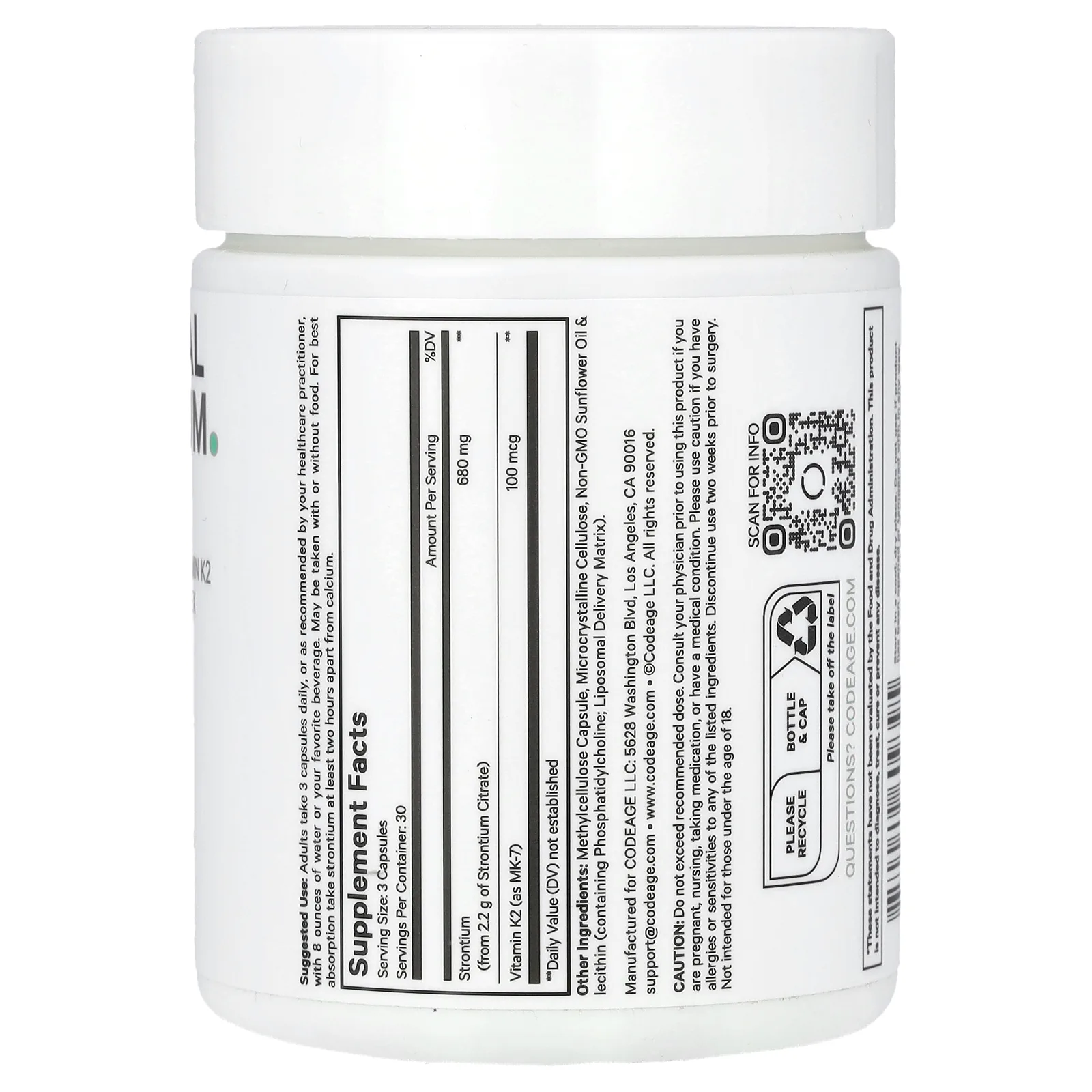 Codeage, липосомальный стронций, 90 растительных капсул