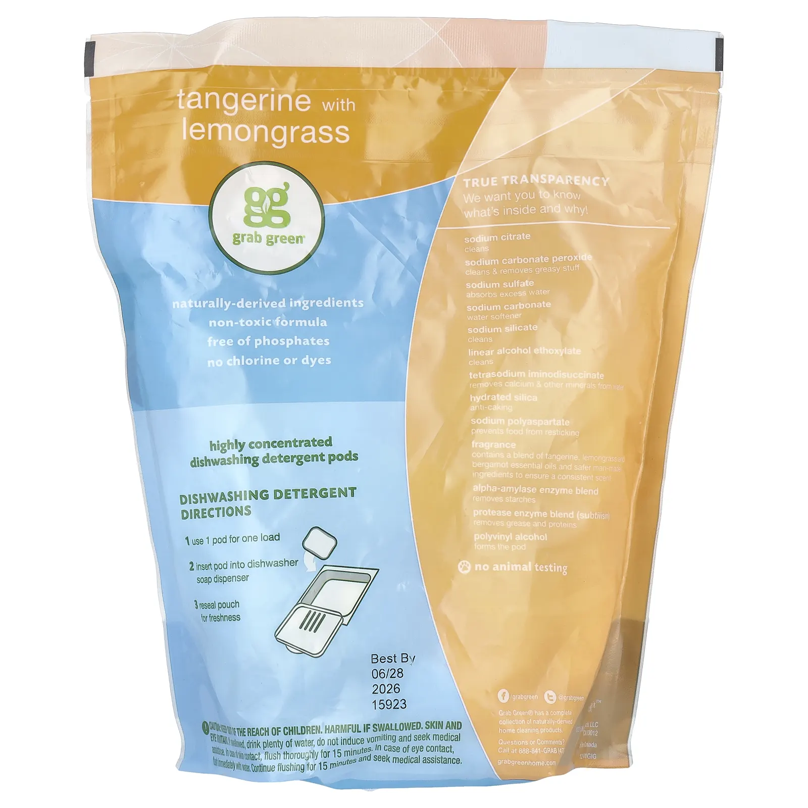 Grab Green, моющее средство для автоматических посудомоечных машин в таблетках, без запаха, 60 загрузок, 1080 г (2 фунта, 6 унций)