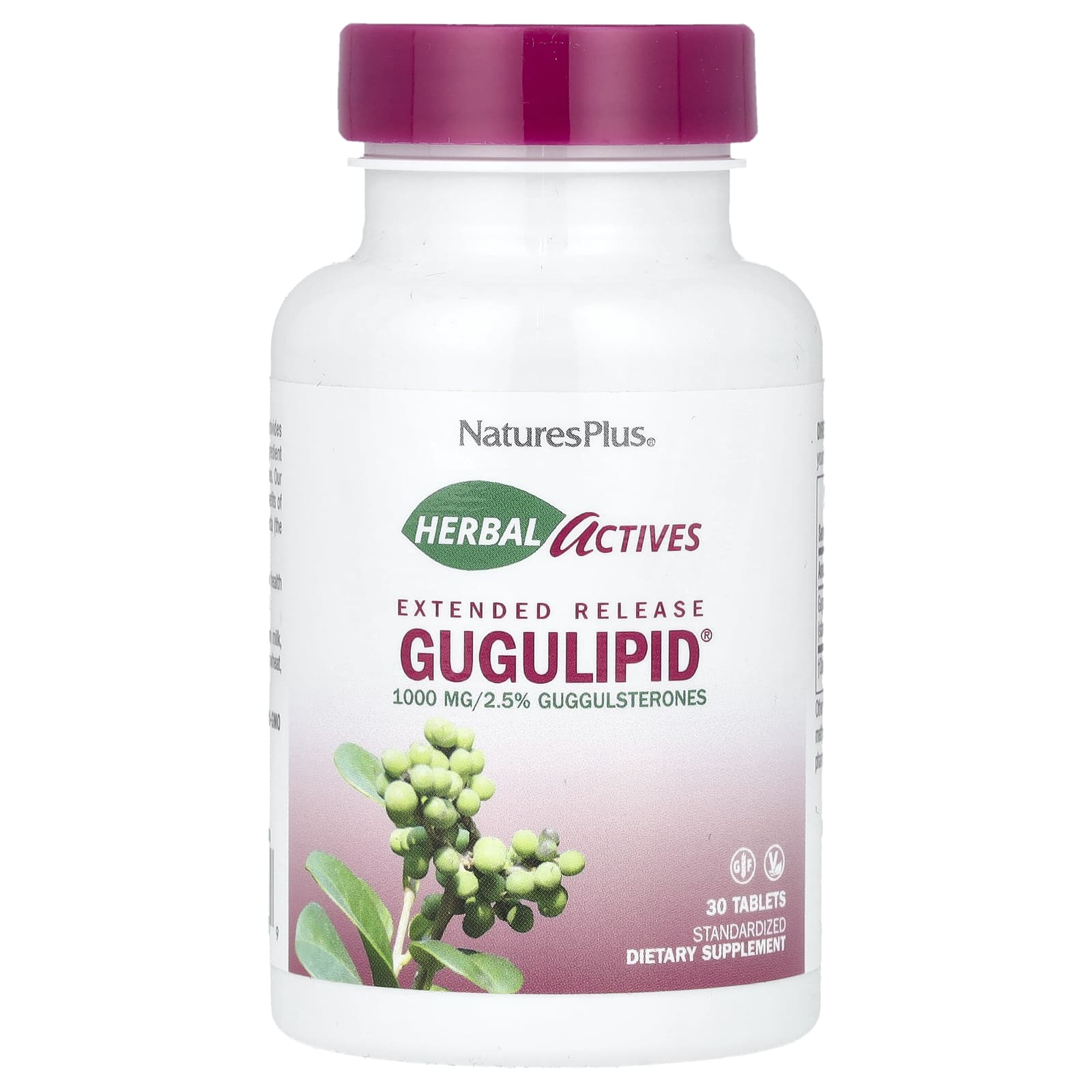 NaturesPlus, Herbal Actives, Gugulipid, с замедленным высвобождением, 1000 мг, 30 вегетарианских таблеток