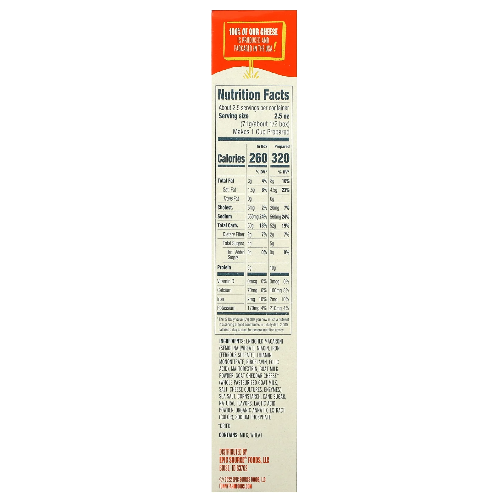 Funny Farm, Козий чеддер с макаронами и сыром, 170 г (6 унций)