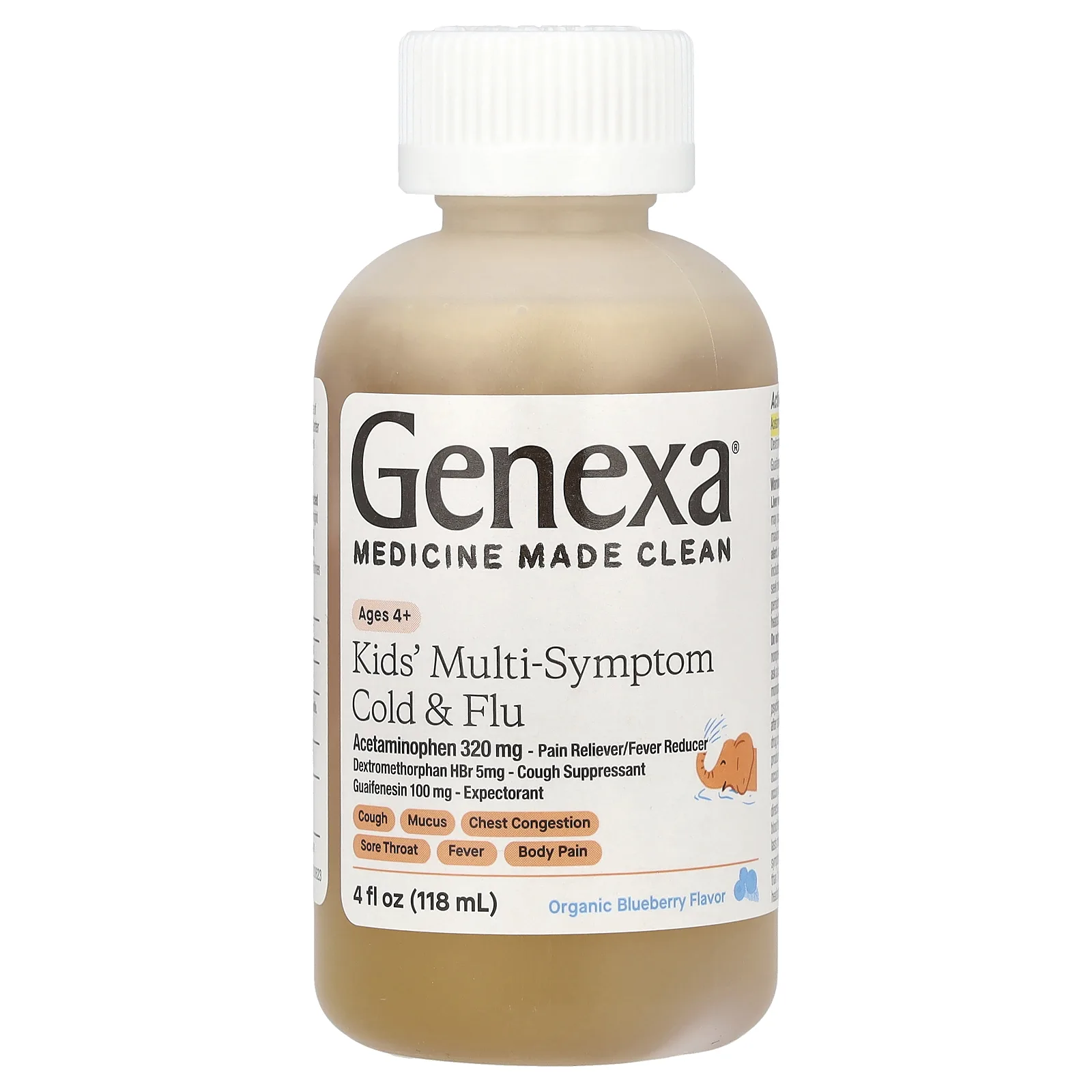 Genexa, От простуды и гриппа для детей от нескольких симптомов, для детей от 4 лет, органическая голубика, 118 мл (4 жидк. унц.)