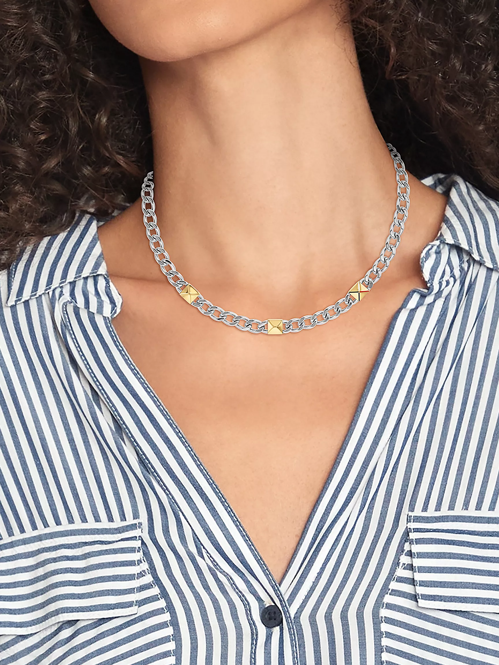 Женское колье Tommy Hilfiger, Двухцветное ожерелье-цепь с заклепками