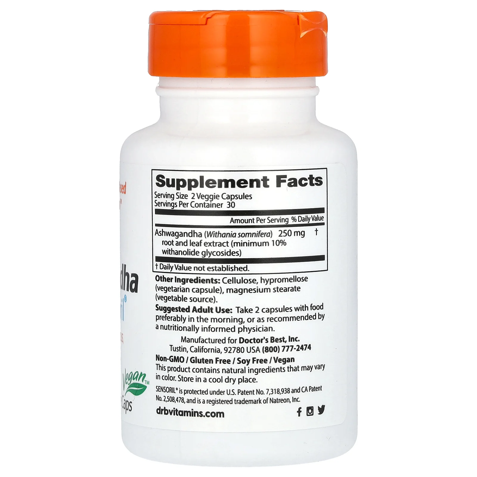 Doctor's Best, ашваганда с Sensoril, 125 мг, 60 вегетарианских капсул