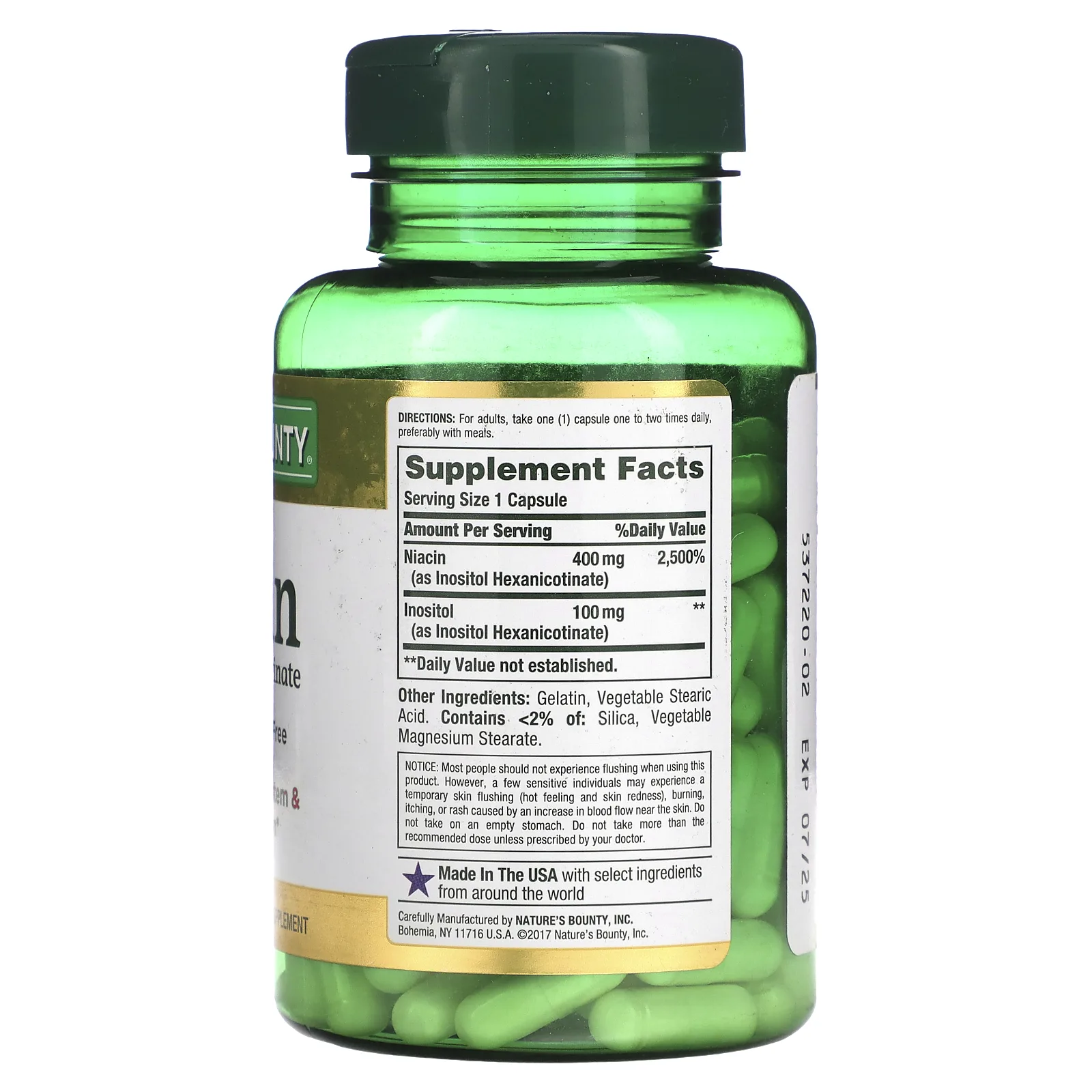 Nature's Bounty, Ниацин, не вызывающий покраснения, 500 мг, 120 капсул
