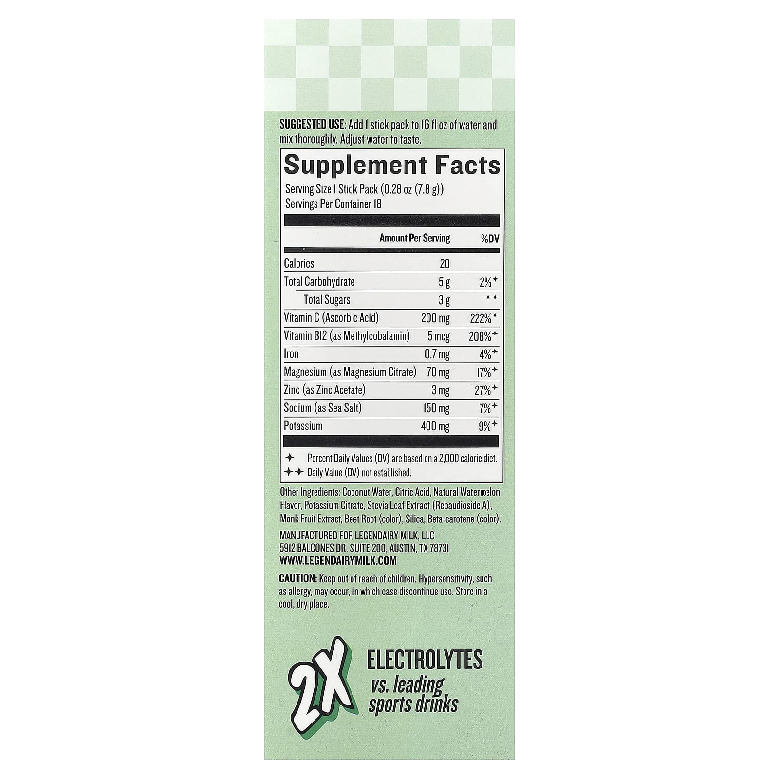 Legendairy Milk, She's Thirsty®, смесь электролитов с кокосовой водой, арбуз (коробка), 18 пакетиков-стиков по 7,8 г (0,28 унции)