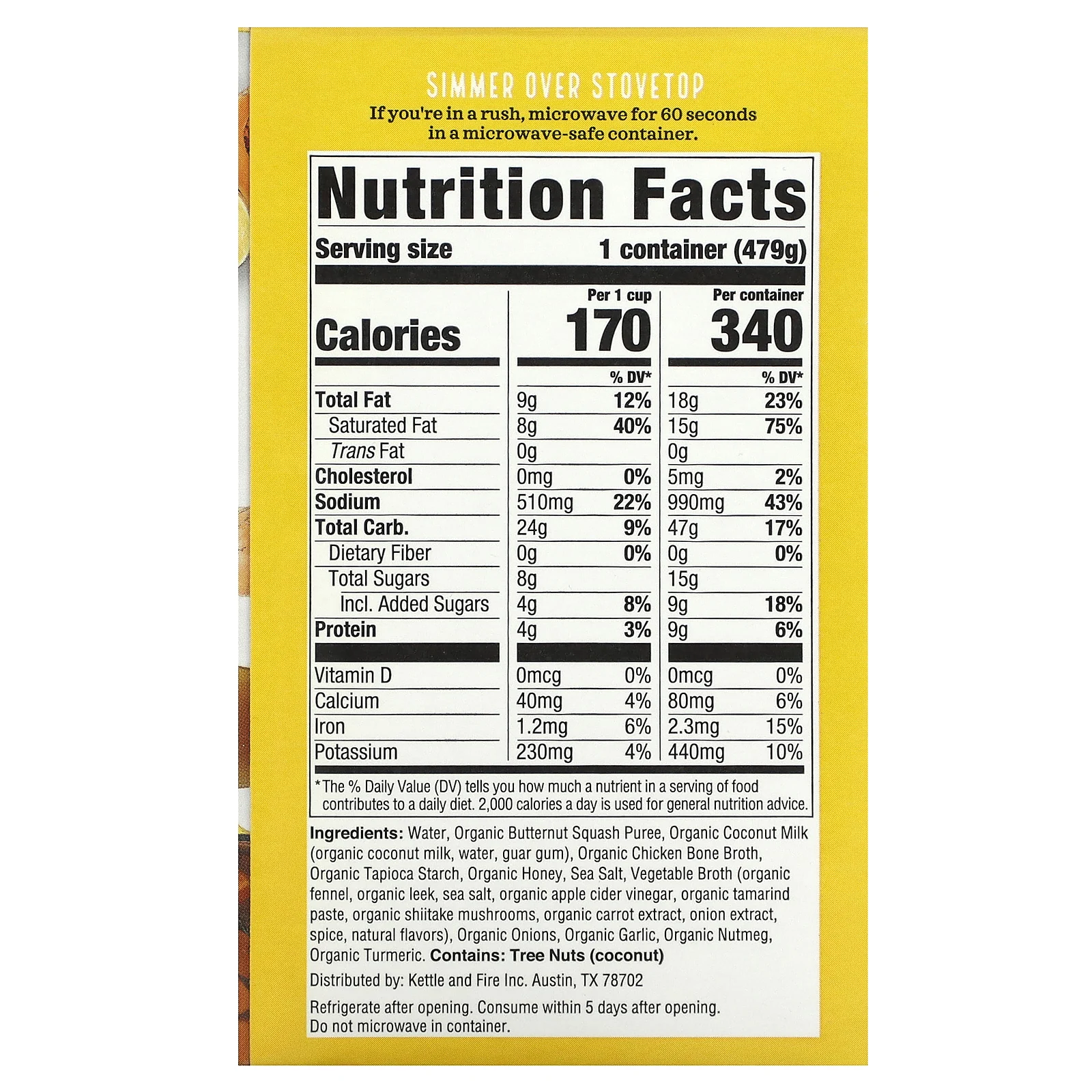 Kettle & Fire, Bone Broth Soup, мускатная тыква, 479 г (16,9 унции)