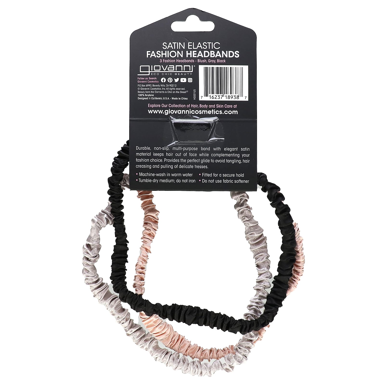 Giovanni, эластичные сатиновые модные повязки, пудровая, серая, черная, 3 шт.