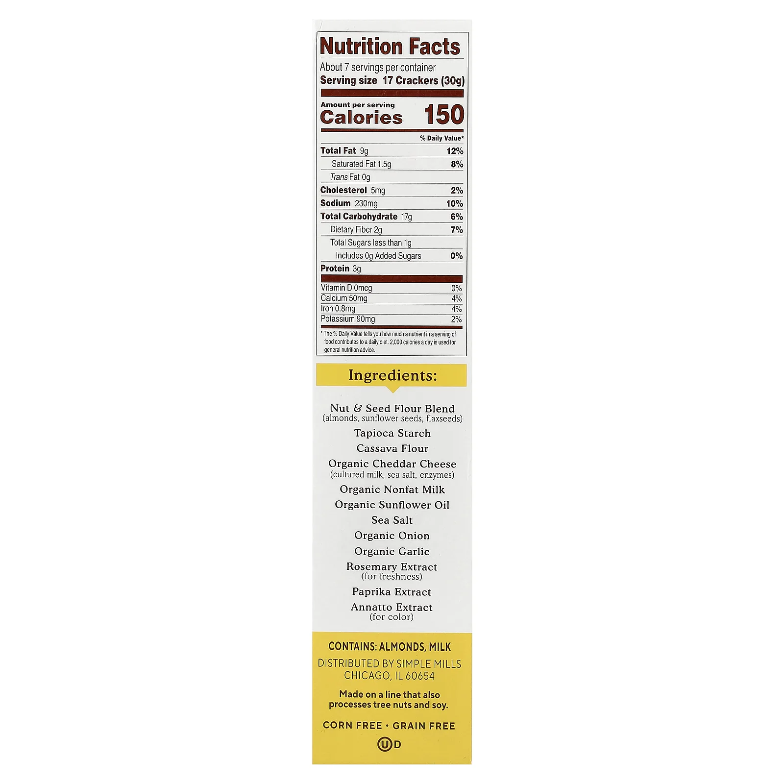 Simple Mills, крекеры из миндальной муки, чеддер, 199 г (7 унций)