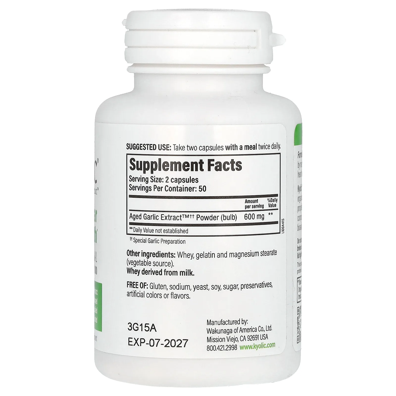 Kyolic, Aged Garlic Extract, выдержанный экстракт чеснока, добавка для здоровья сердечно-сосудистой системы, оригинальный состав Formula 100, 100 капсул