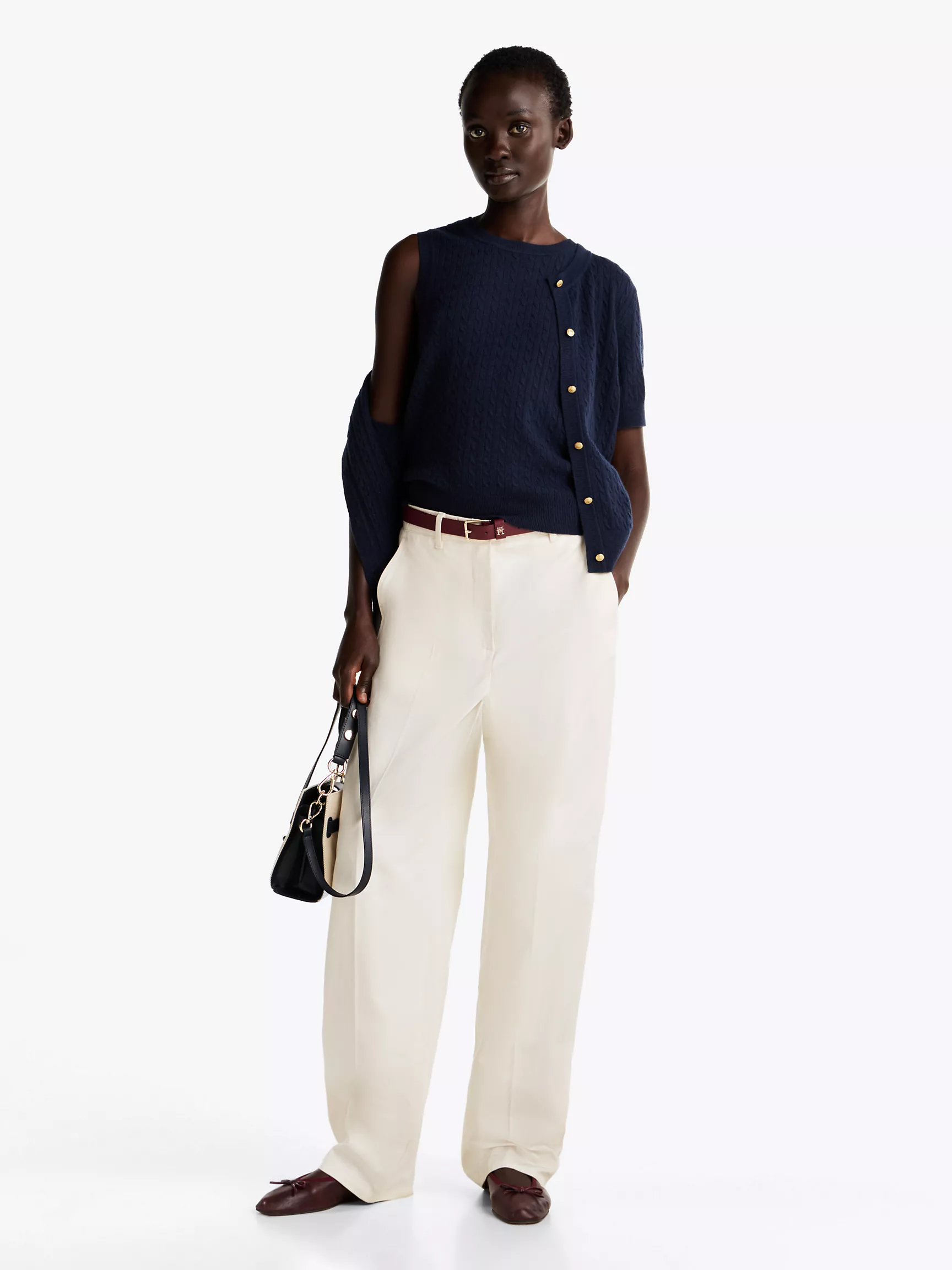 Женский свитер Tommy Hilfiger, Укороченный вязаный топ из шерстяной смеси с узором "косы"